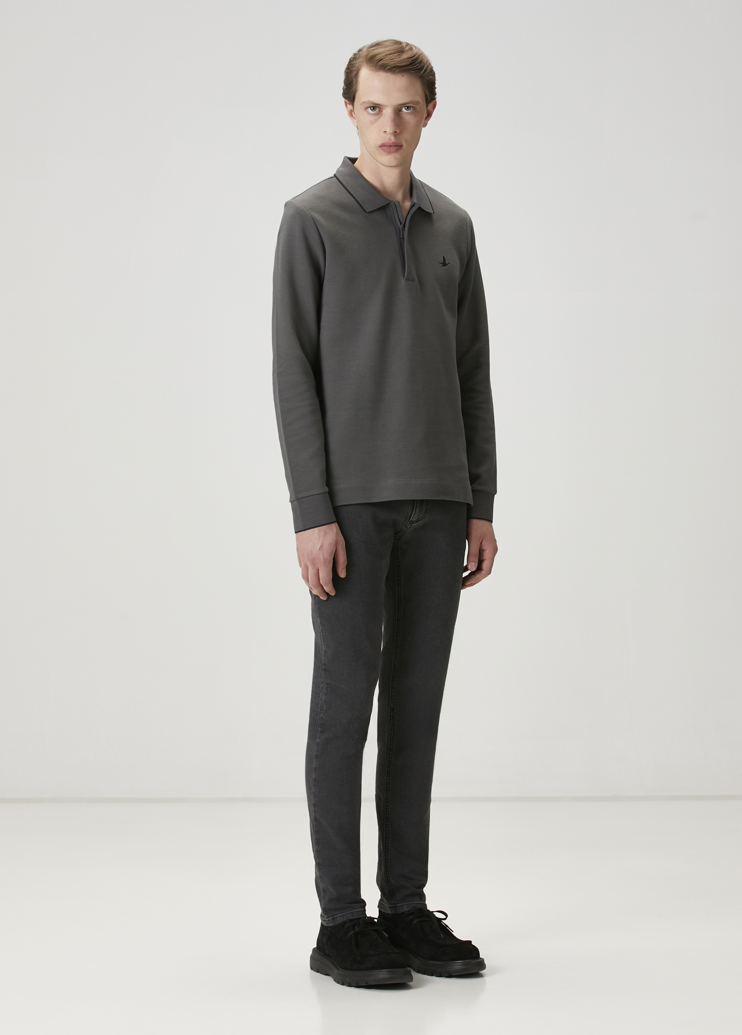 Comfort Fit Antrasit Polo Yaka Sweatshirt_1