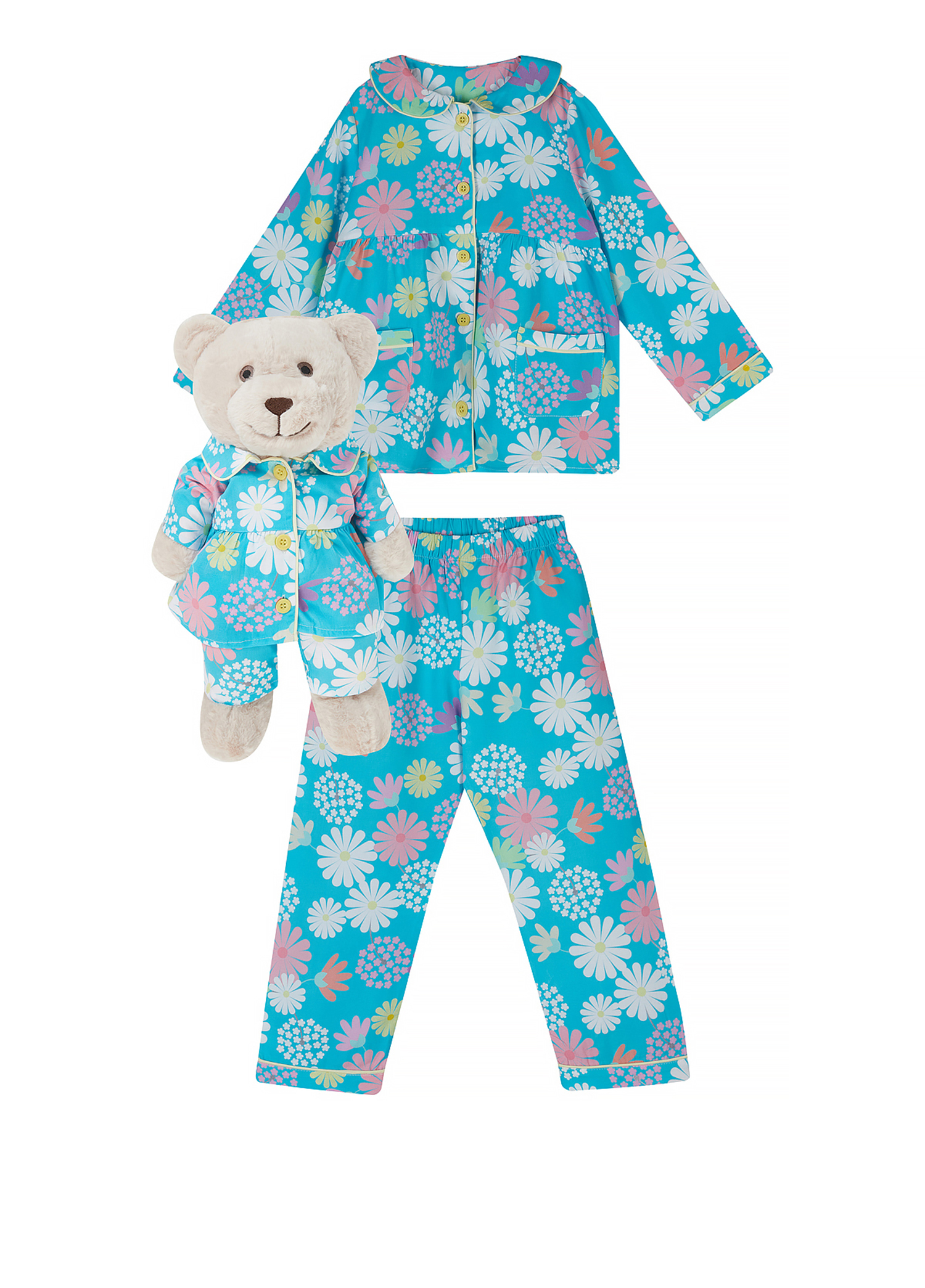 Turquoise Floral Uyku Arkadaşlı Pijama Seti