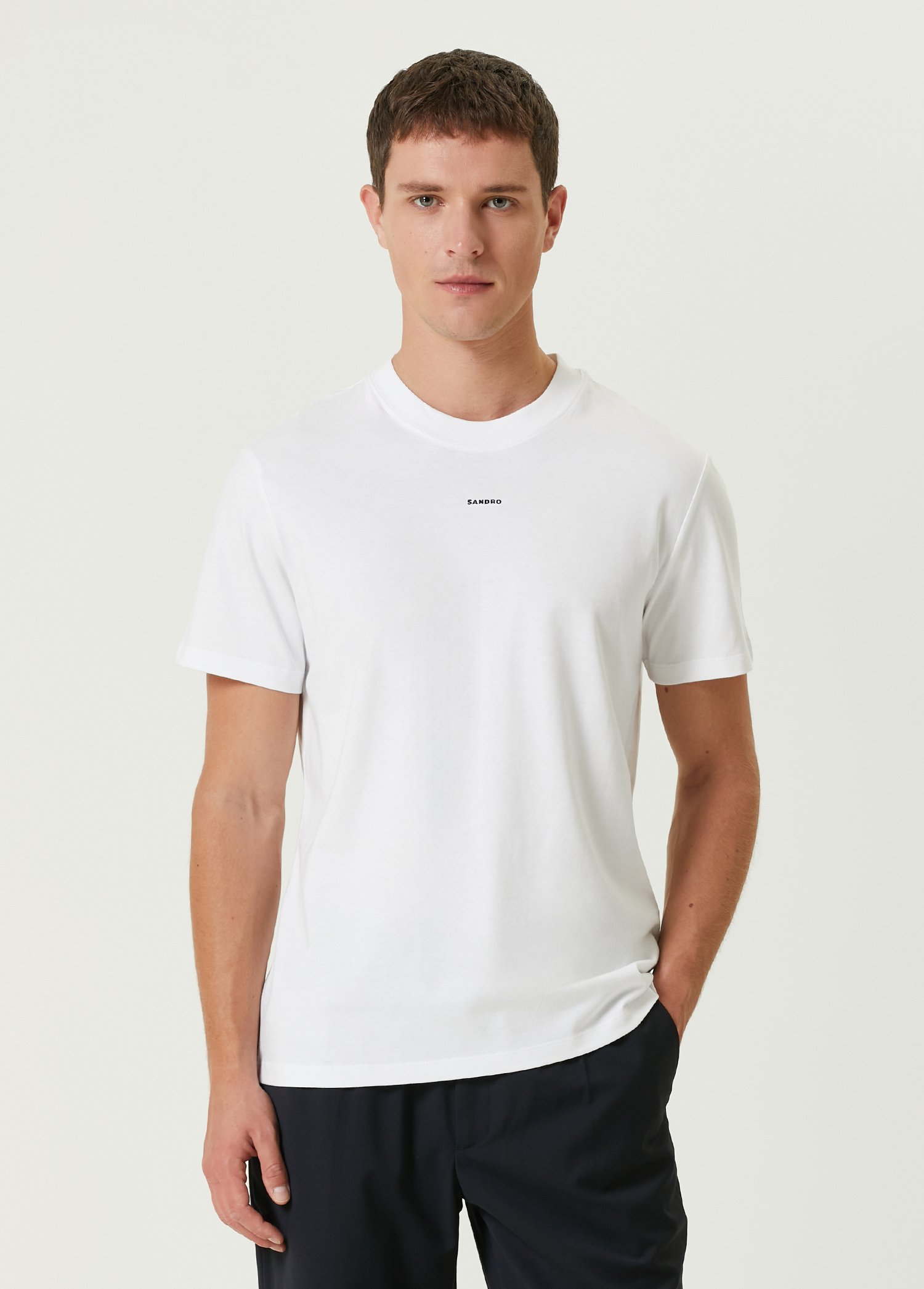 Beyaz Logo Nakışlı T-shirt