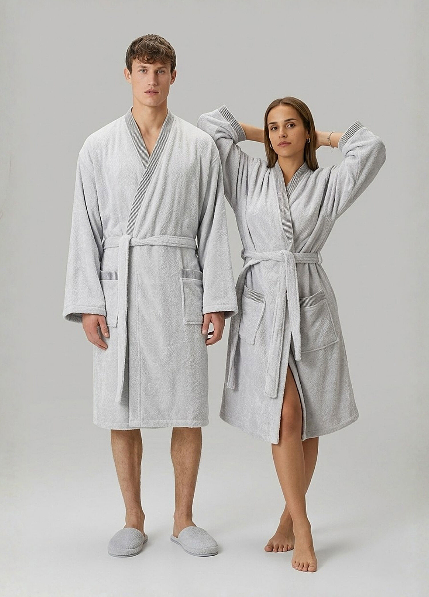 Marble Pamuklu Gri Unisex Bornoz Takımı
