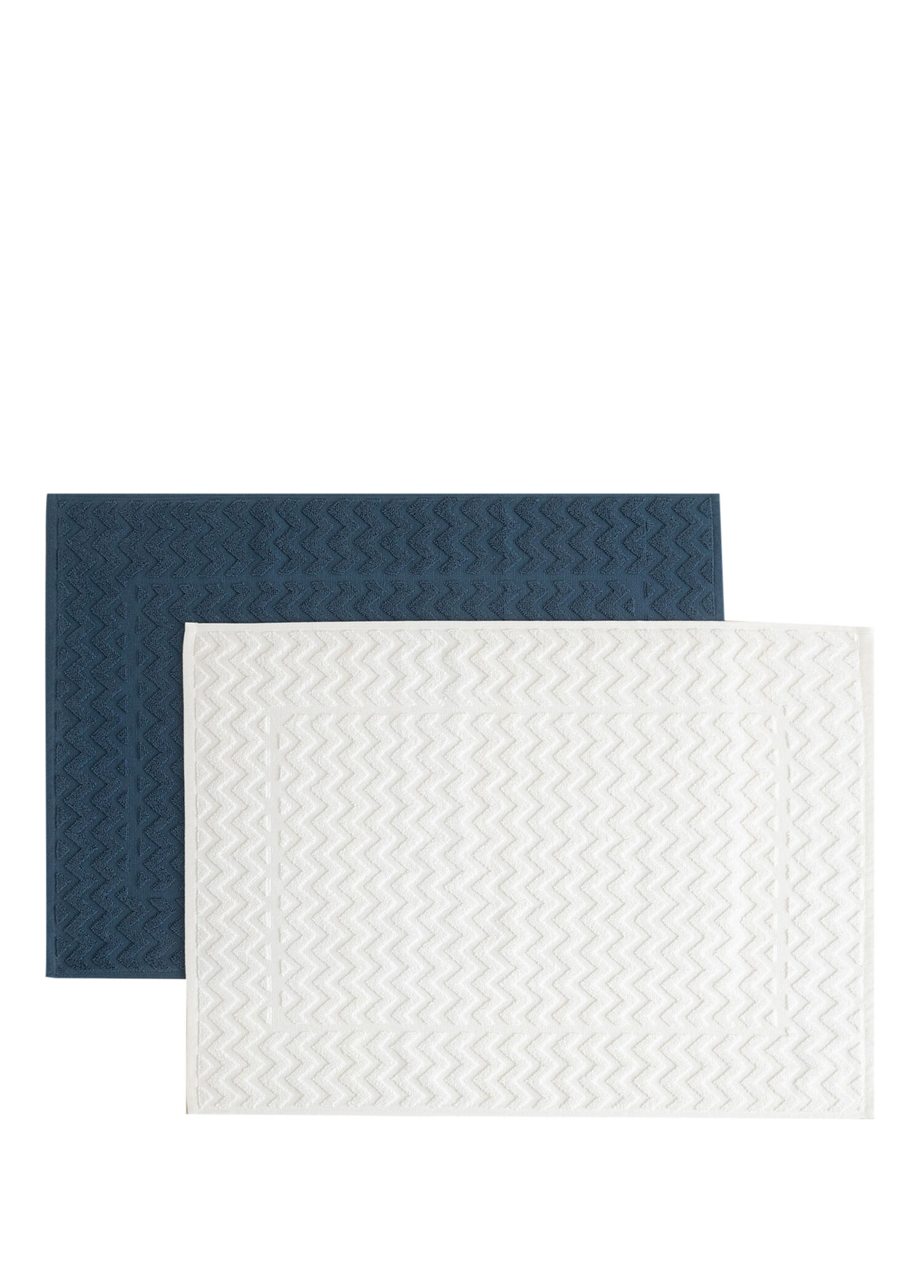 Zigzag Beyaz Marin Mavi 2'li Banyo Paspası 50x70 cm