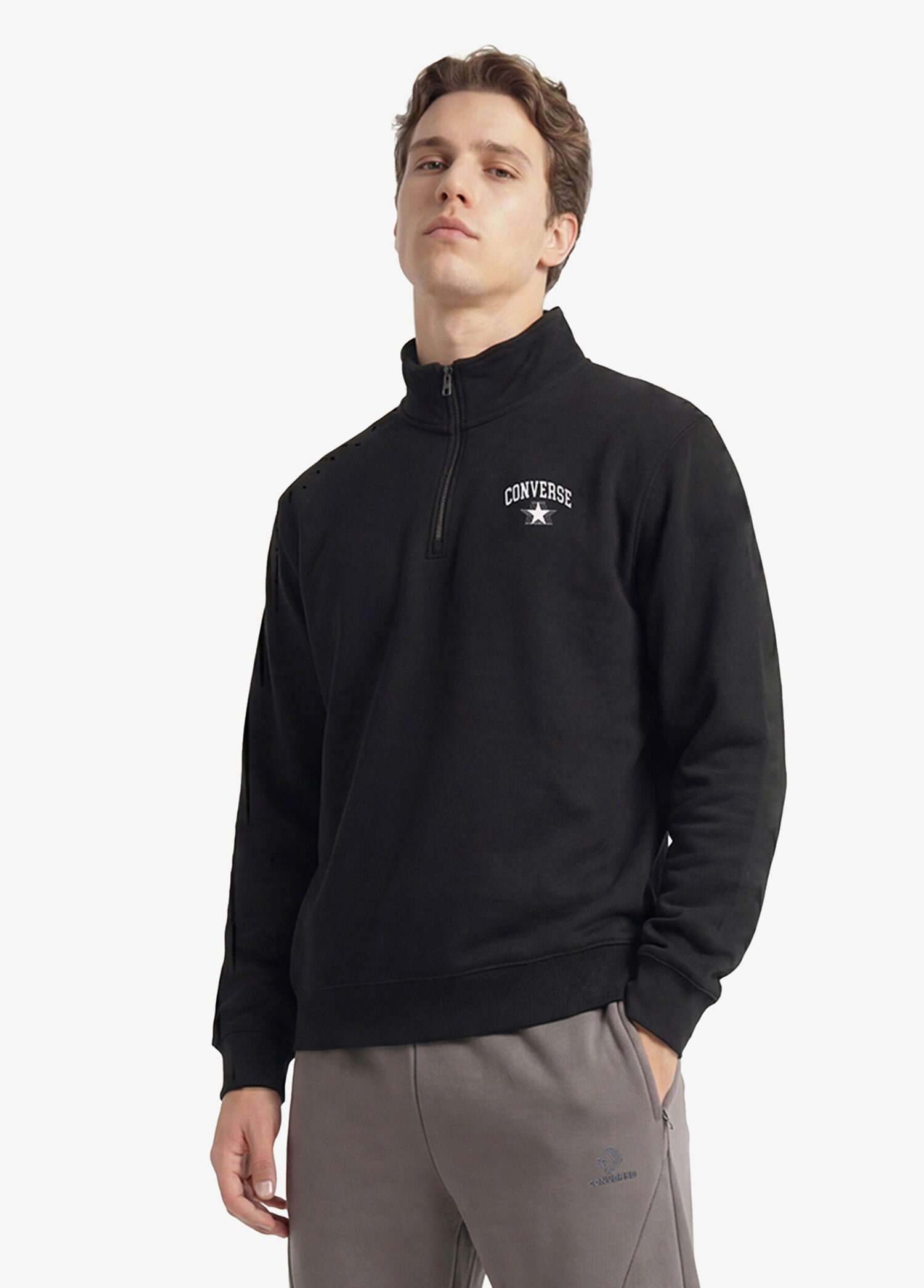 Siyah Yarım Fermuarlı Erkek Sweatshirt