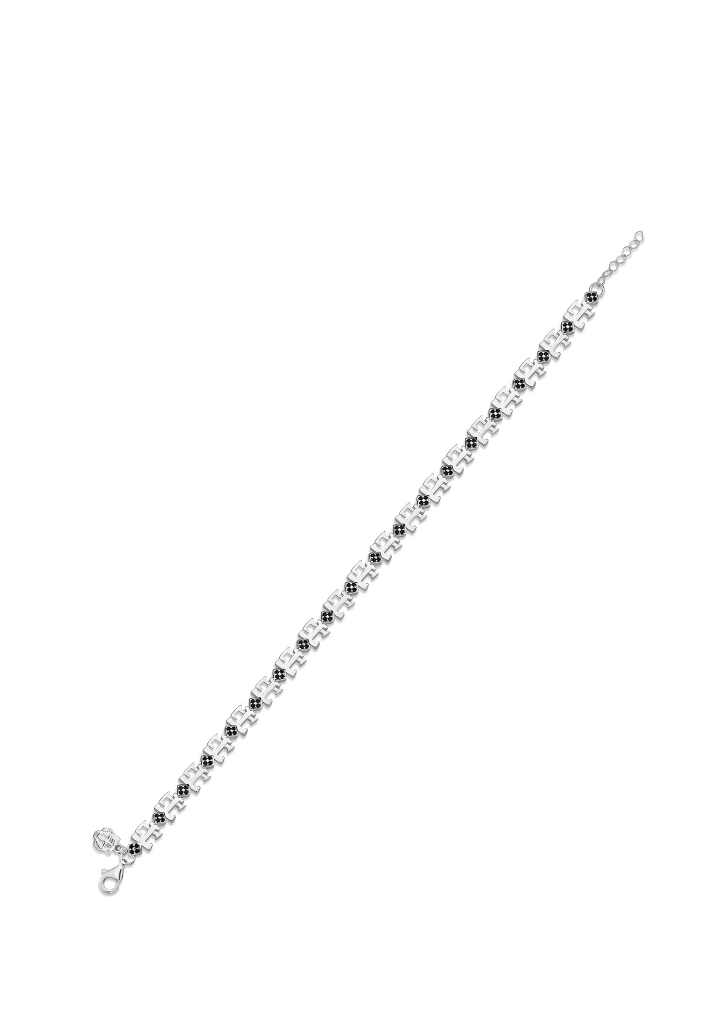 Kaplan Charm Siyah LT Signature Zirkon Taş Beyaz Altın Kaplama 925 Ayar Gümüş Erkek Bileklik