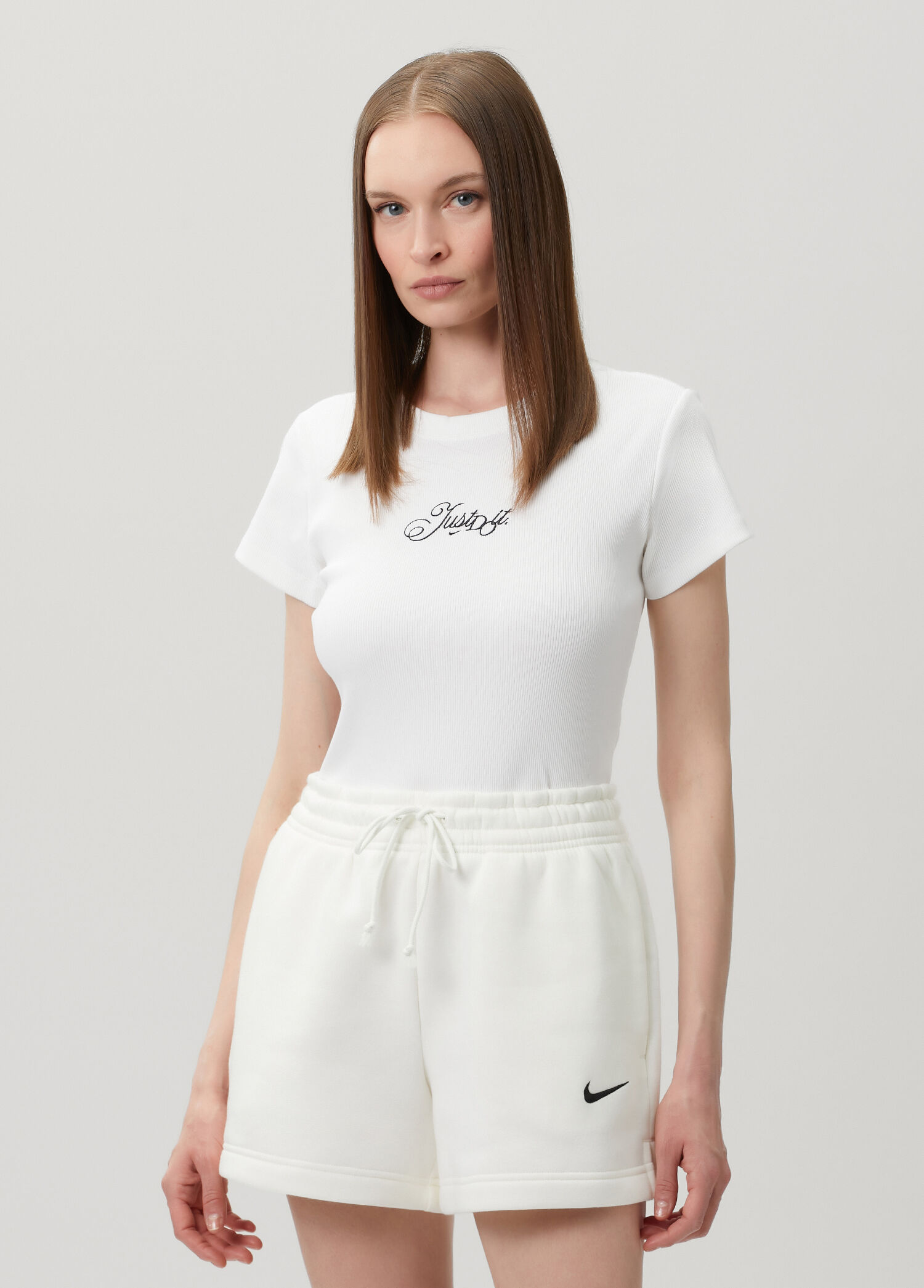 Rib Mod Crop Beyaz T-shirt