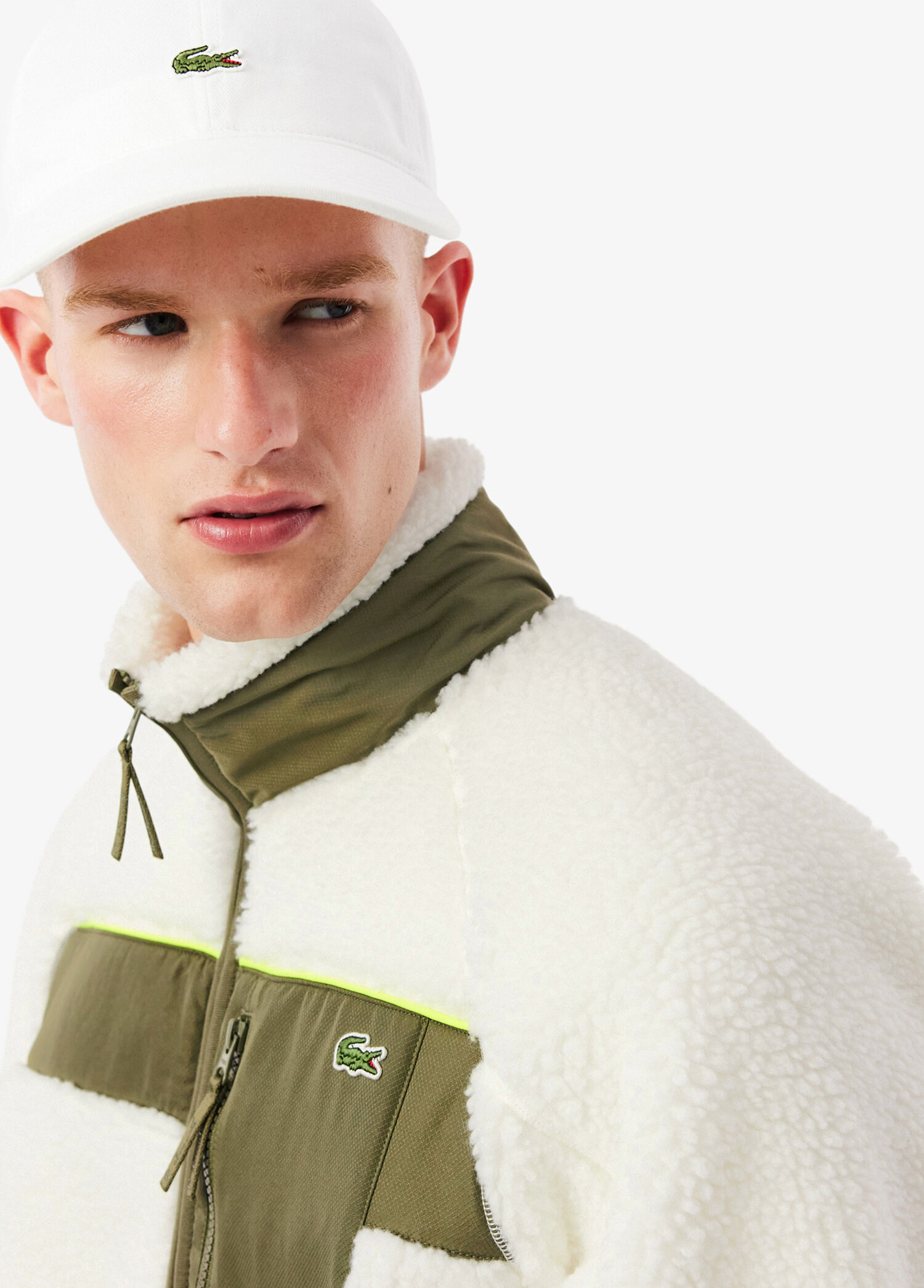 Lacoste Beyaz-A6I Erkek Beyaz Renk Bloklu Fermuarlı Regular Fit