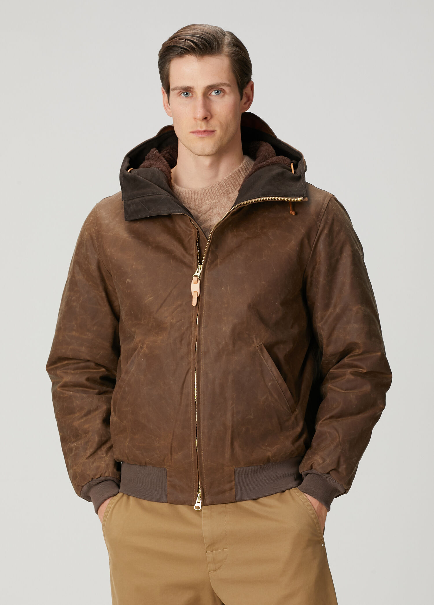 Taba Kapüşonlu Shearling Detaylı Kaban