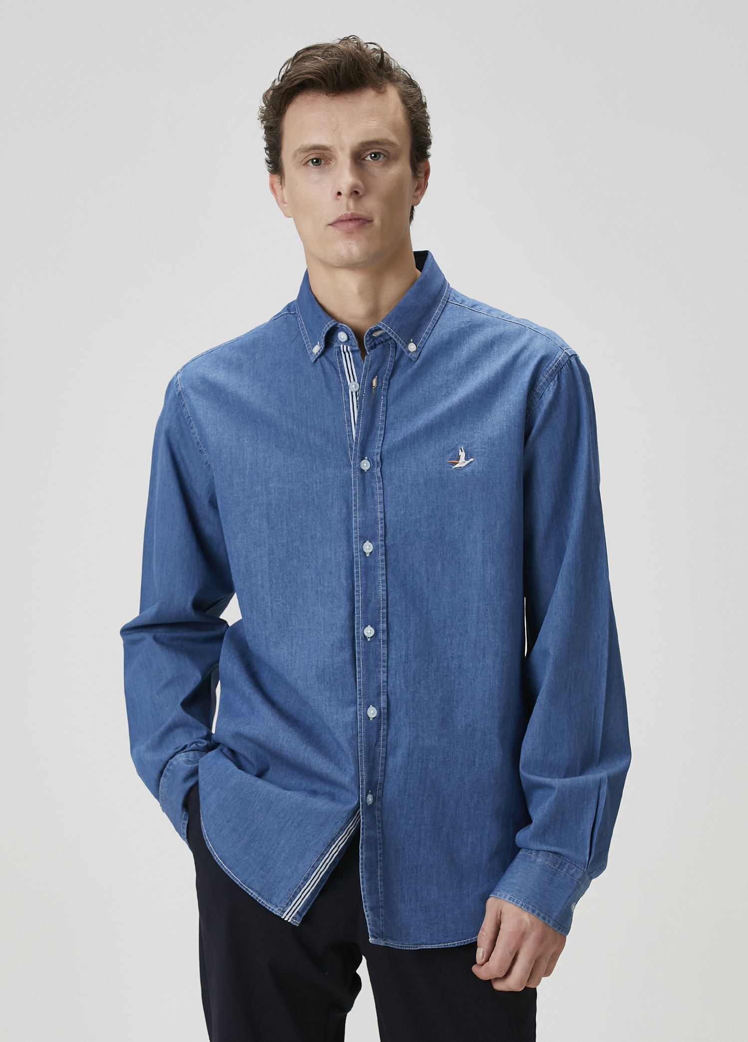 Comfort Fit Koyu Mavi Denim Gömlek_2