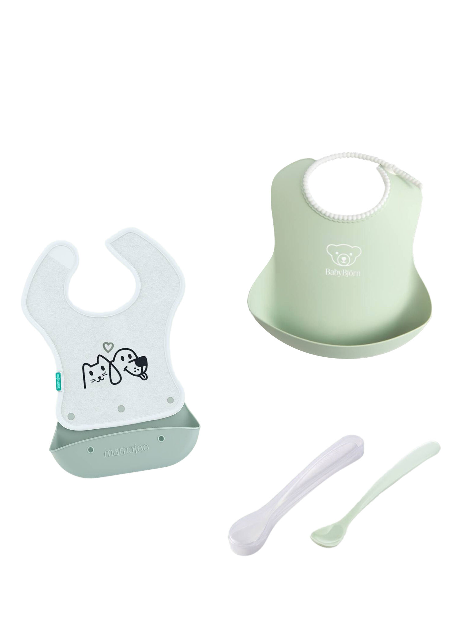 BabyBjörn & Mamajoo Powder Green Mama Önlüğü ve Mama Kaşığı 3'lü Beslenme Seti