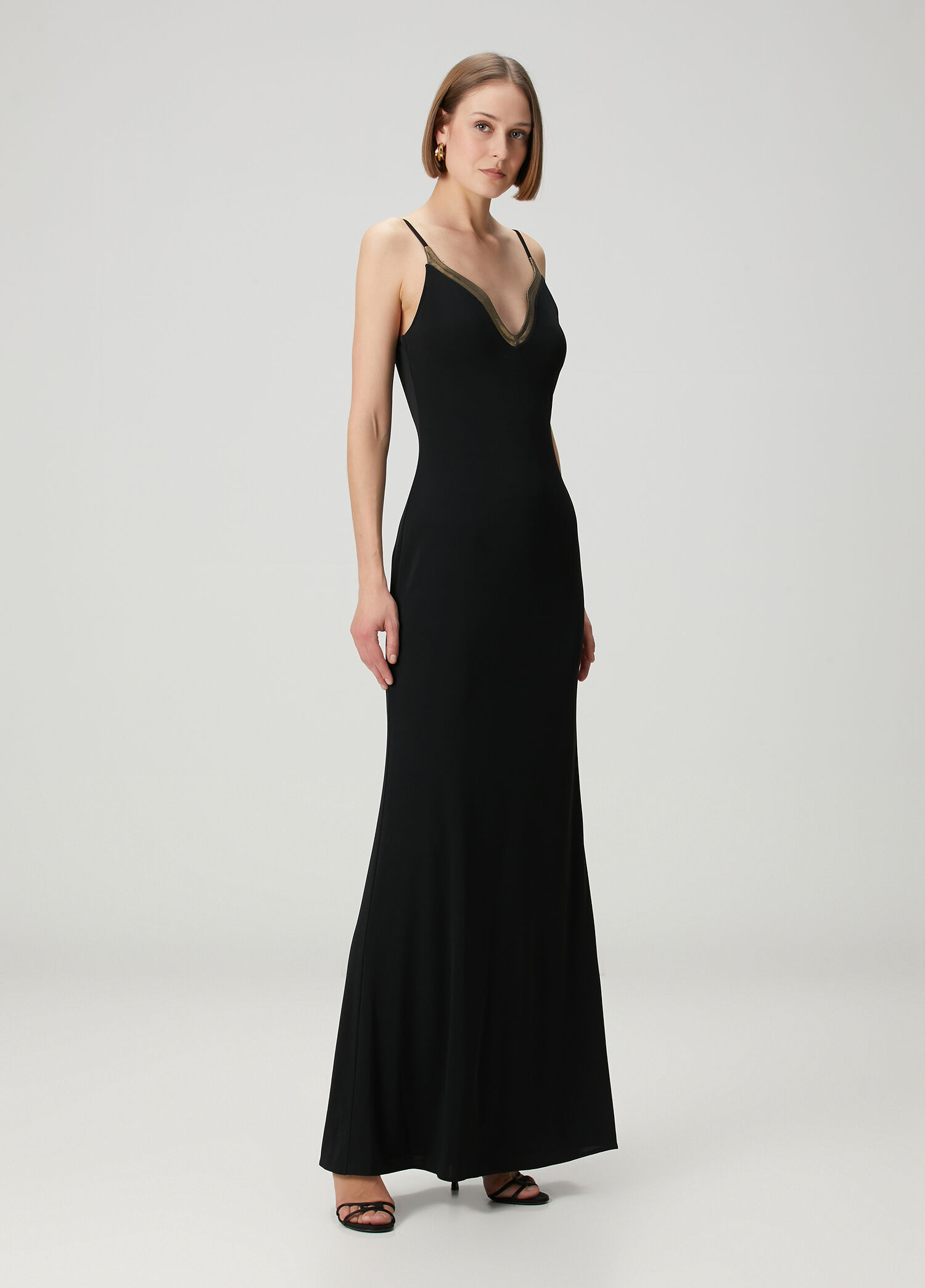 Silvia Gown Siyah Gold Maxi Abiye Elbise