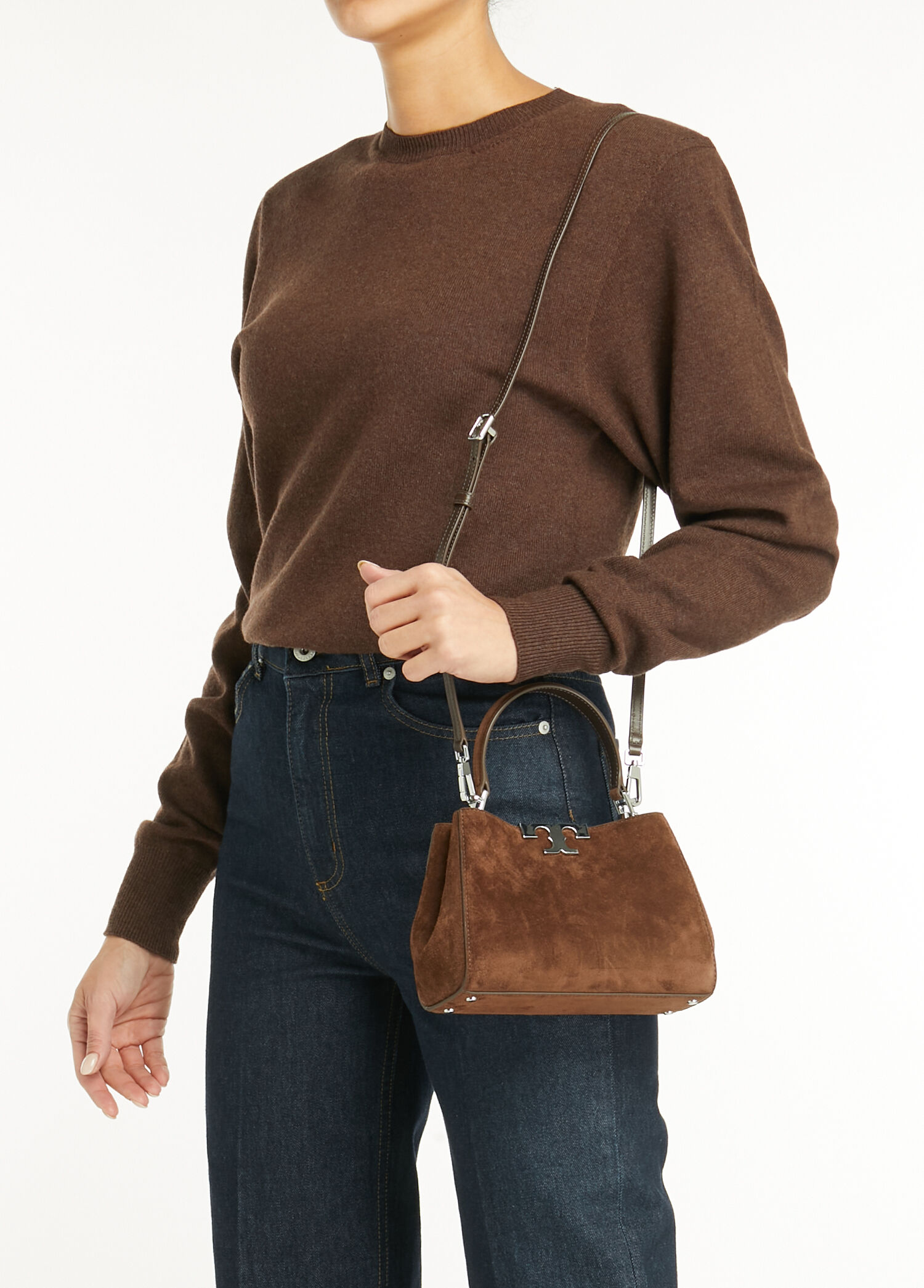 Tory Burch - Eleanor Mini Koyu Kahverengi Kadın Süet Çanta - Koyu