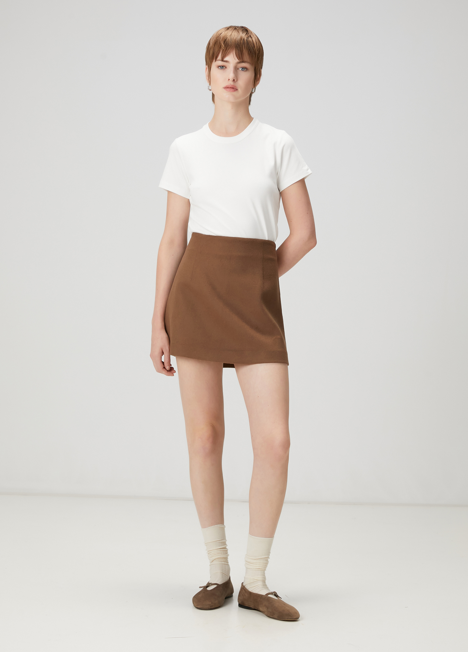 Kırık Beyaz Bisiklet Yaka Basic T-shirt_2