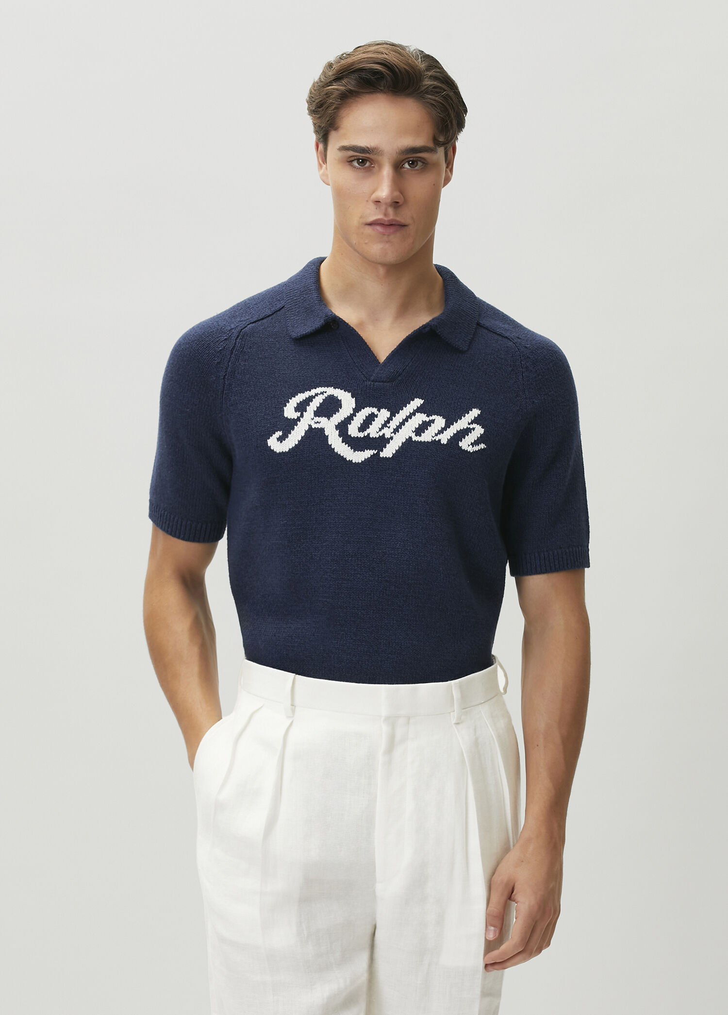 Polo Ralph Lauren Mavi Erkek Mavi Logo Jakarlı Kısa Kollu Keten