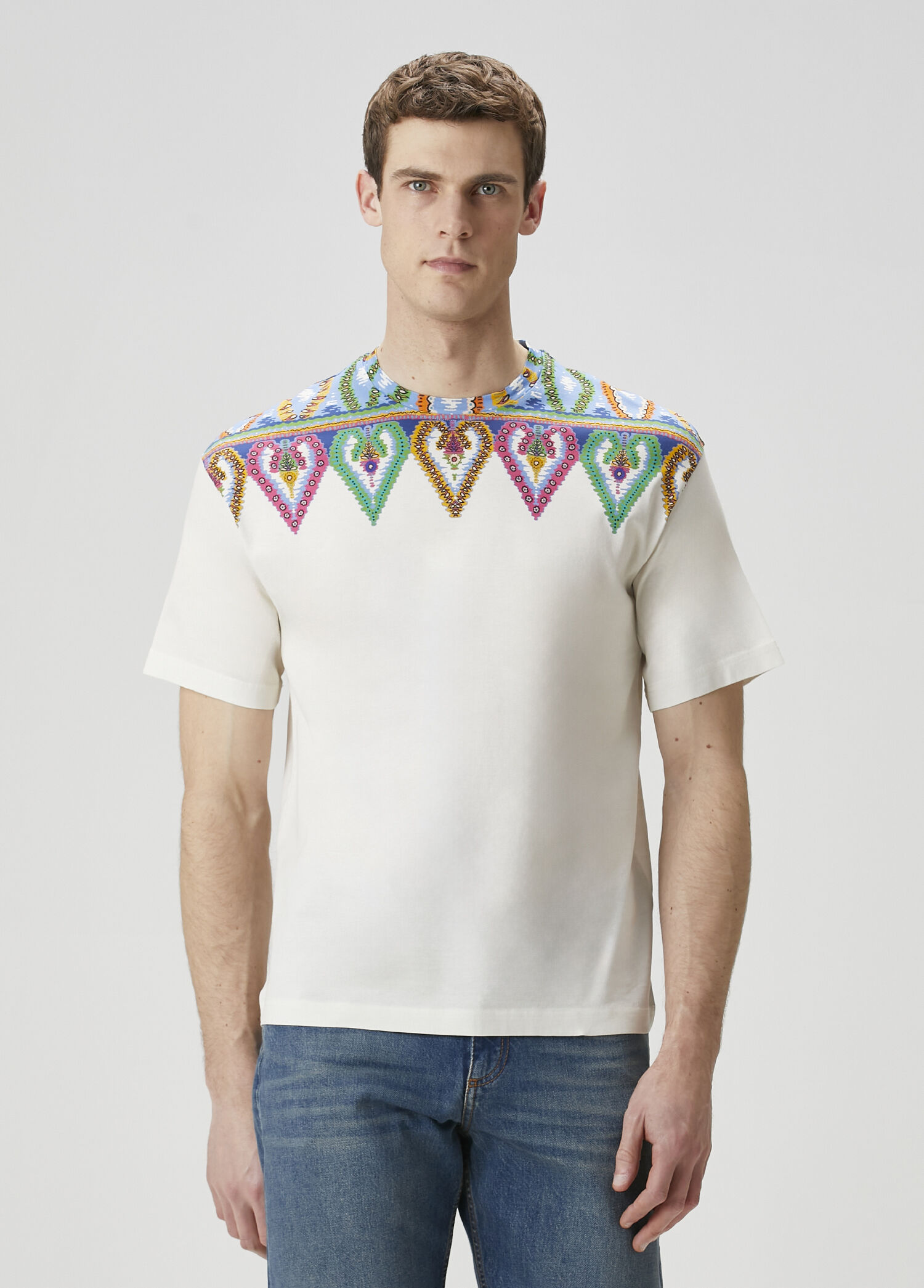 Beyaz Yakası Baskılı T-shirt