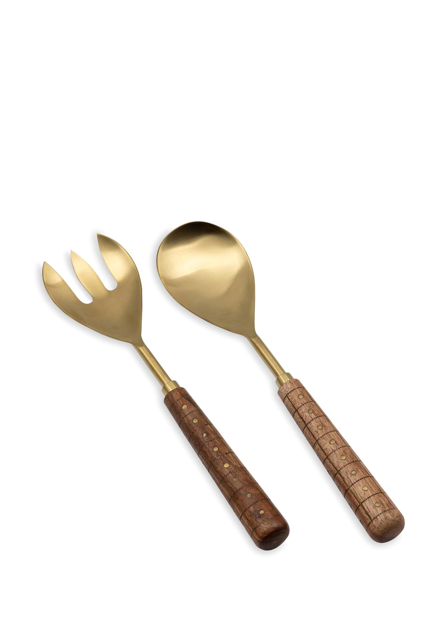 Wood Ahşap Saplı Metal 2'li Salata Servis Takımı