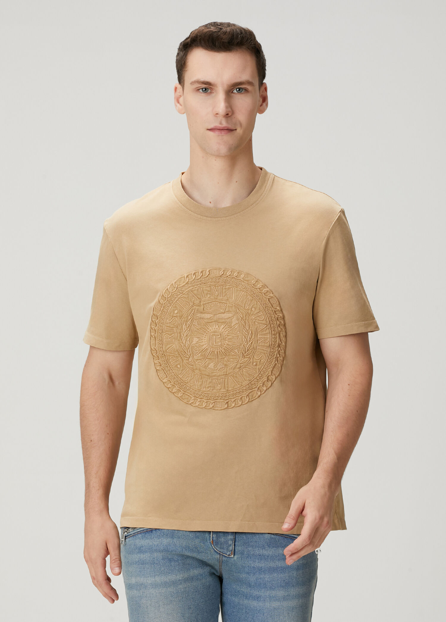 Bej Logo Nakışlı T-shirt