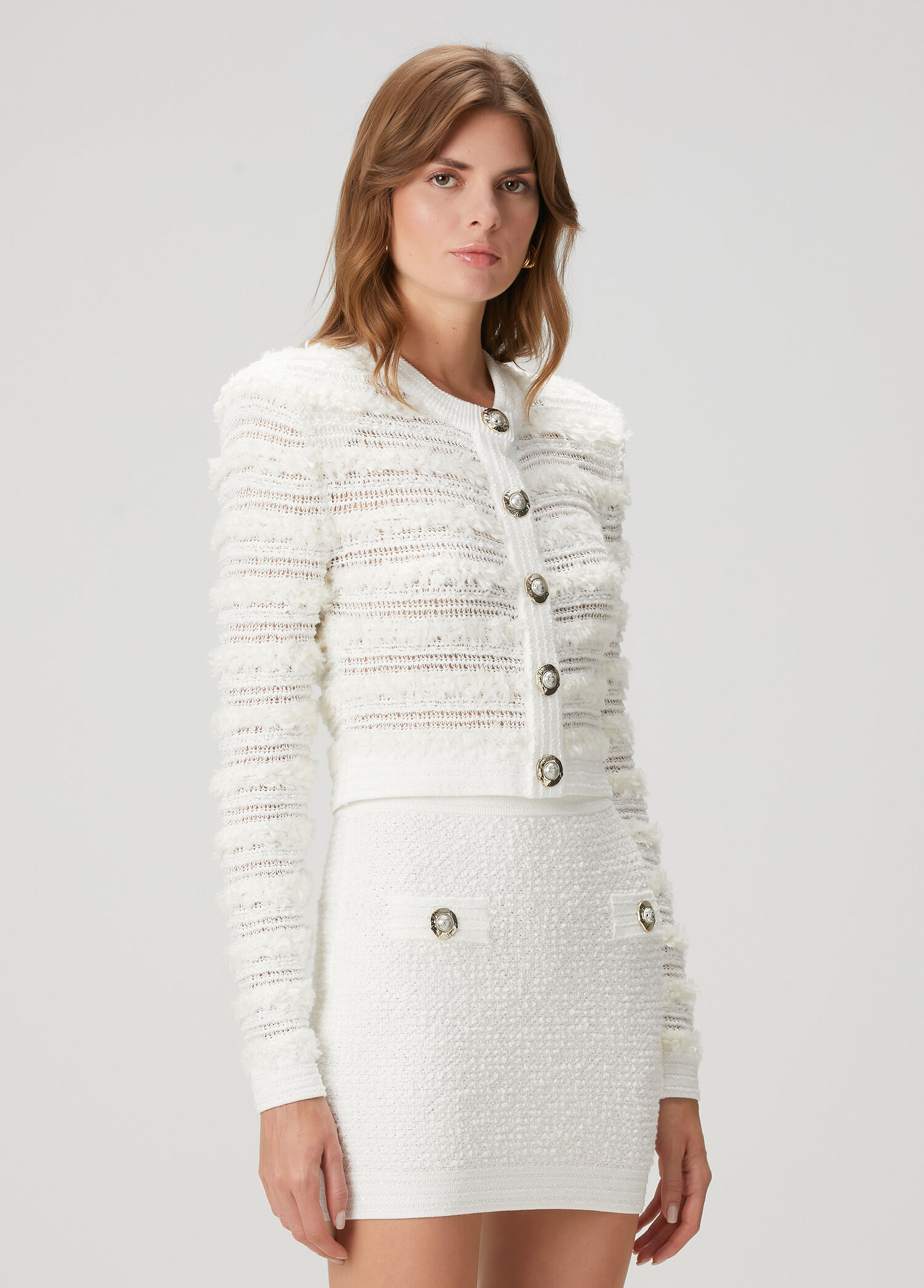 Beyaz Tweed Hırka