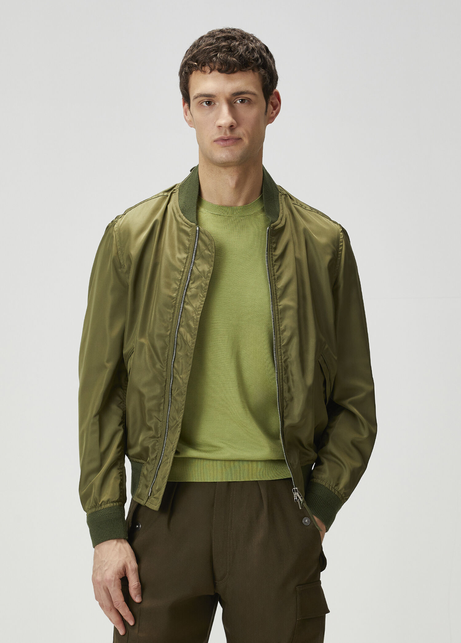 Yeşil İpek Poplin Bomber Mont