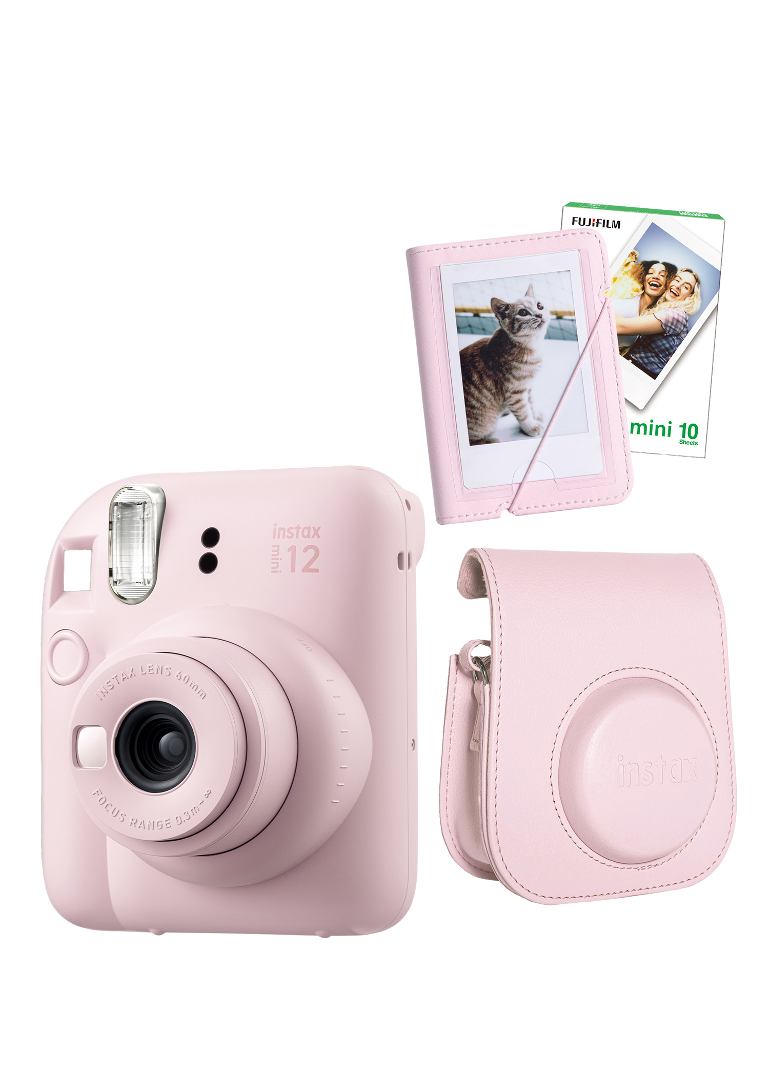 Instax Mini 12 Pembe Fotoğraf Makinesi + 10'lu Film Mini Albüm ve Deri Kılıflı