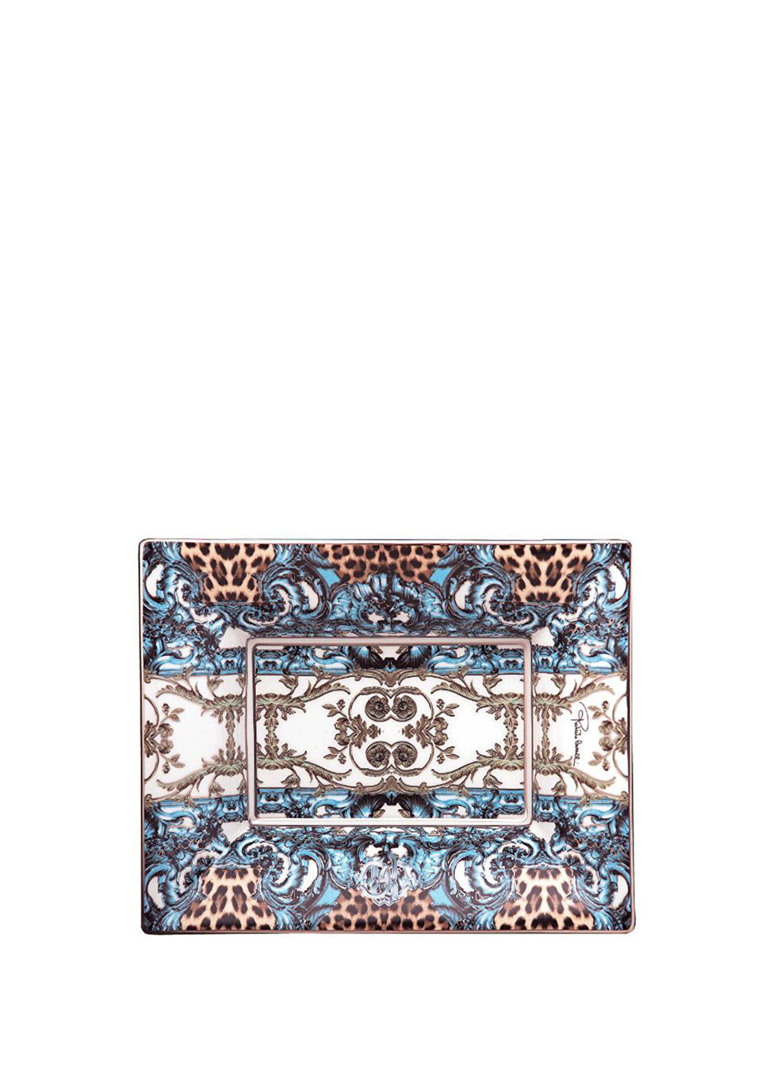 Palazzo Pitti Leopar Desenli Porselen Dikdörtgen Dekoratif Tabak 20 cm