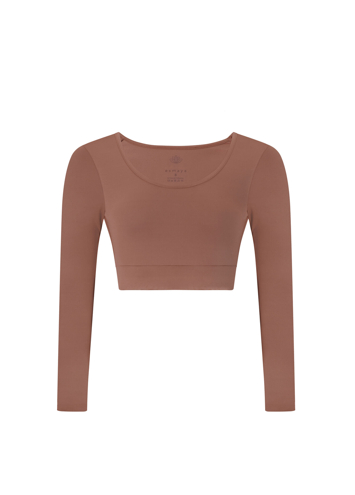Kahverengi Uzun Kollu Kadın Crop Spor Body