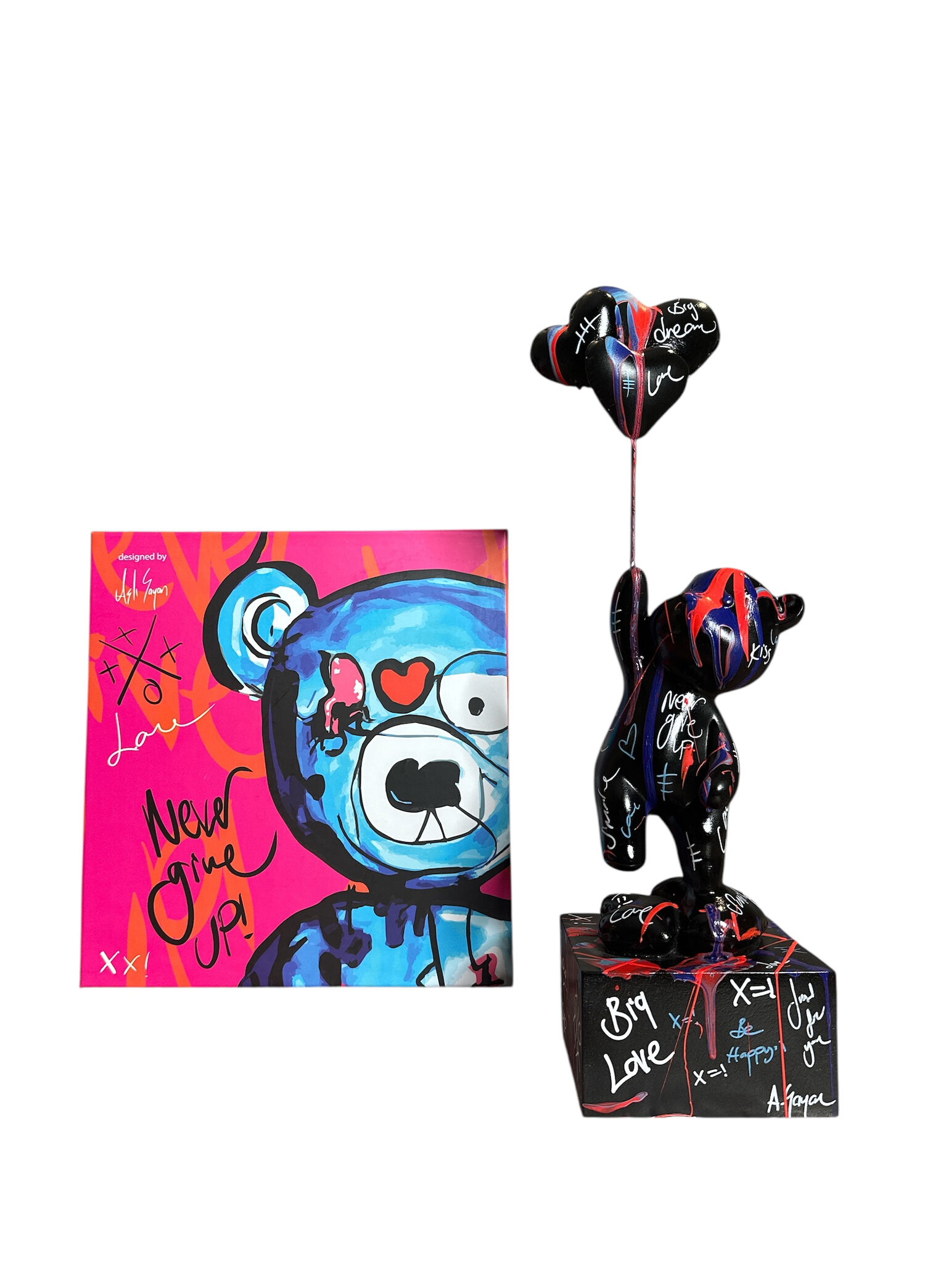 Ayakta Duran Balonlu Ayıcık Pop Art Siyah Dekoratif Heykel