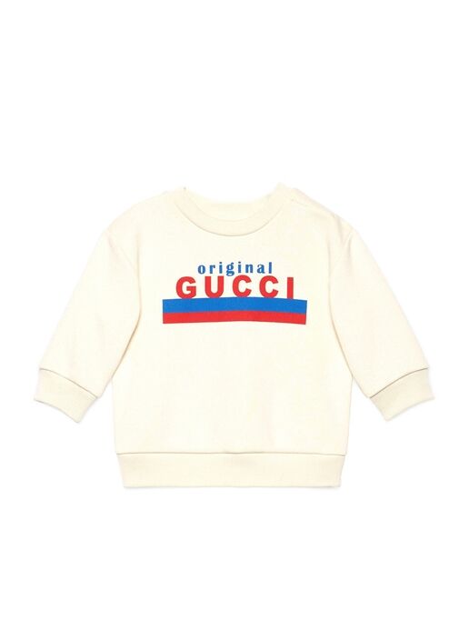 Gucci Krem Logo Baskili Erkek Bebek Sweatshirt Cok Renkli