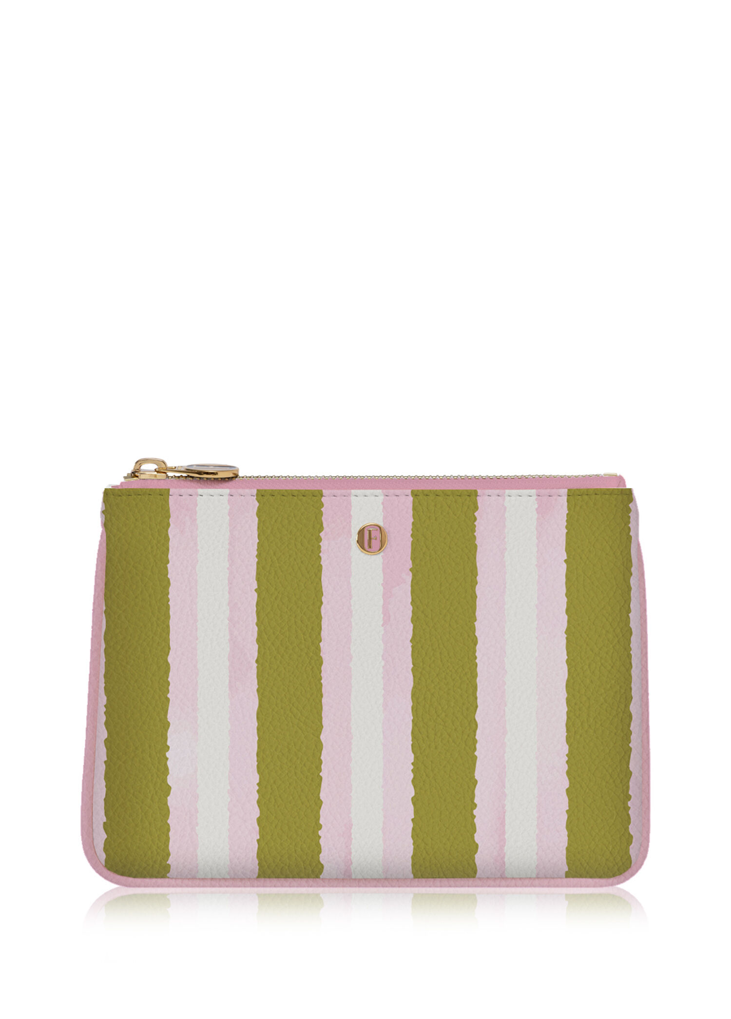 Lilium Pembe Yeşil Stripe Baskılı Deri Kadın El Çantası
