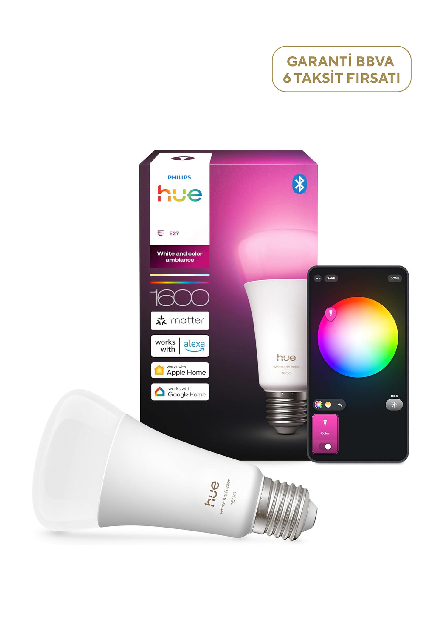 HueWCA E27 1600 Lümen Renkli Akıllı Ampul