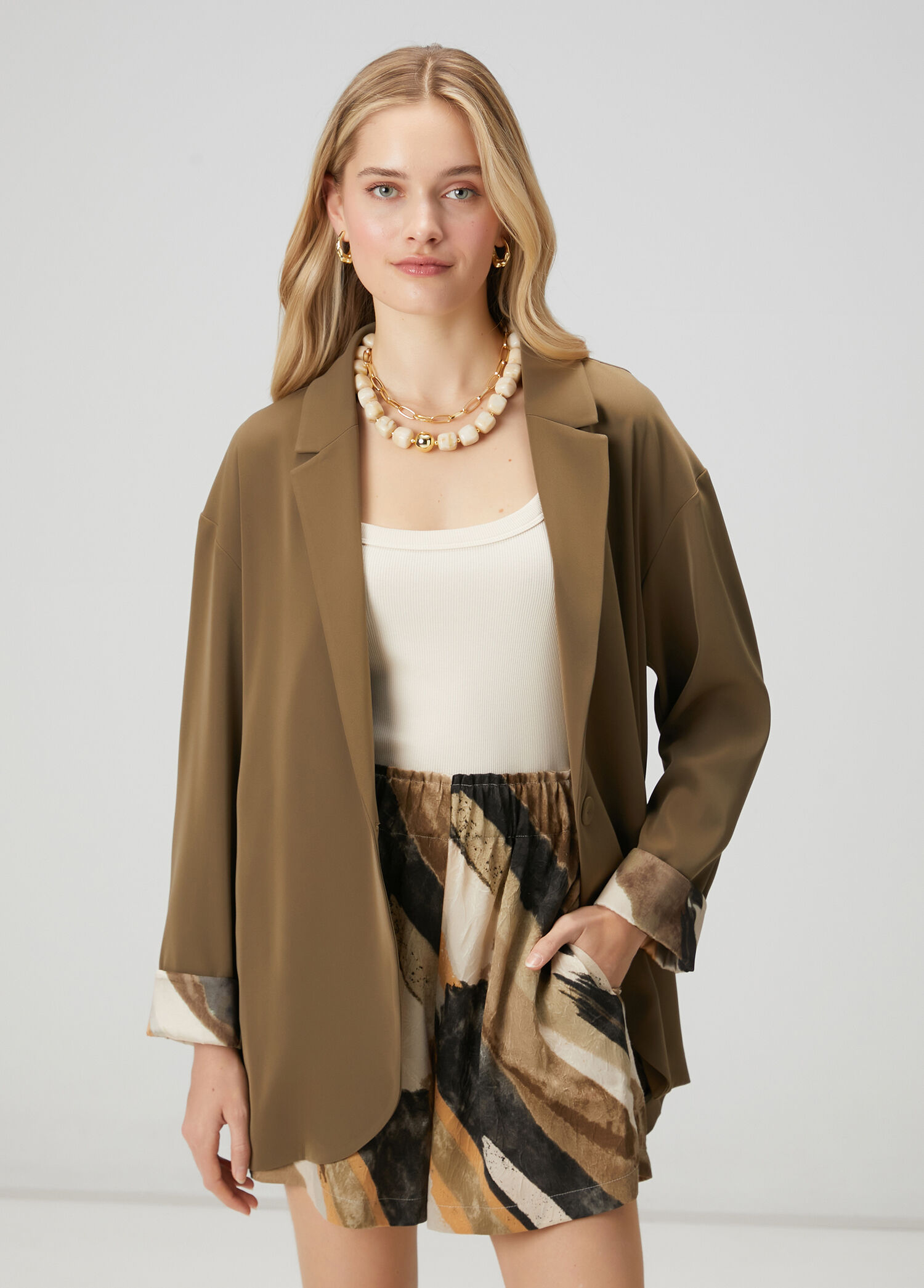 Haki Fırça Desen Detaylı Blazer