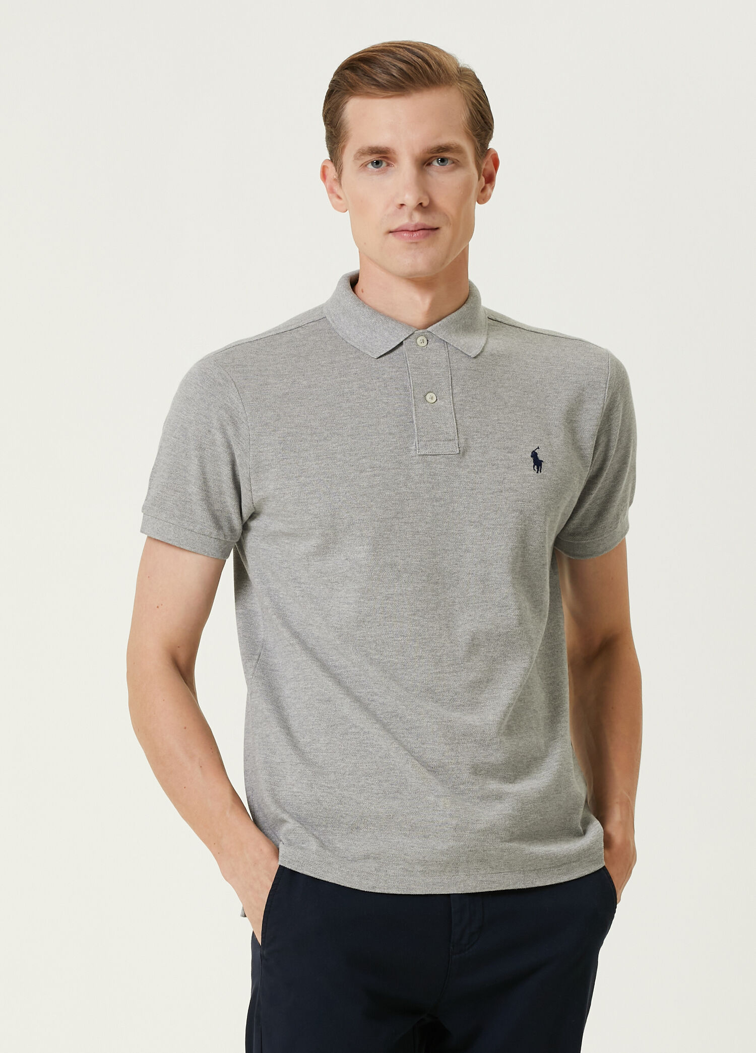 Gri Logolu Polo T-shirt