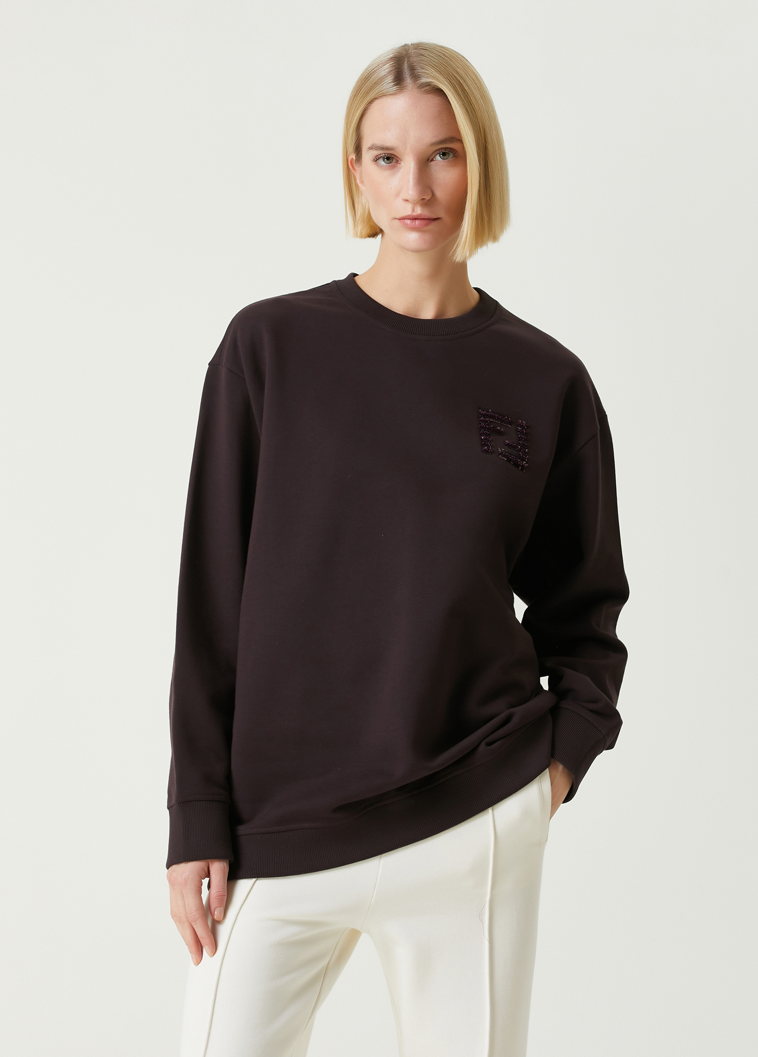 Mor İşlemeli Logolu Sweatshirt