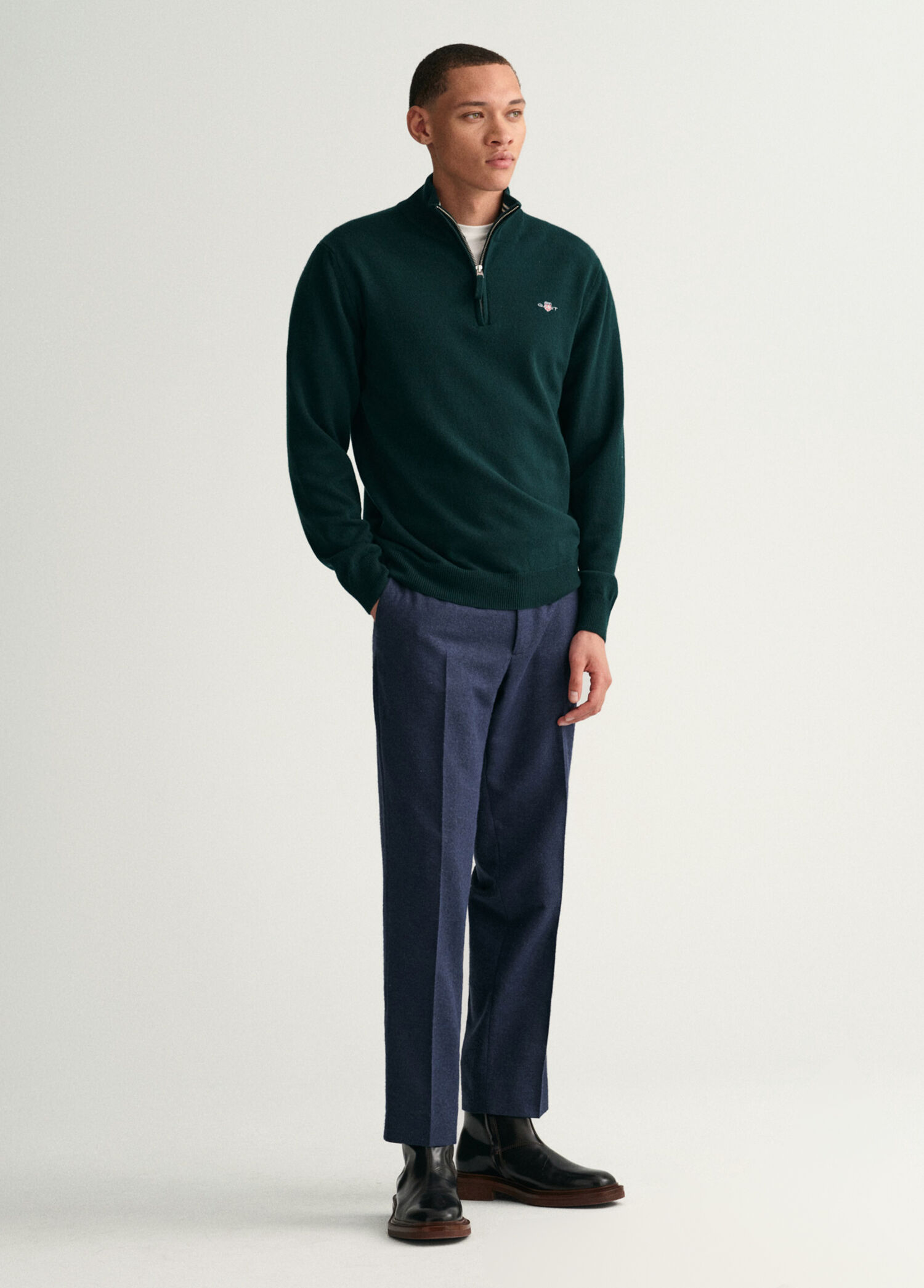 Regular Fit Yarım Fermuarlı Yeşil Erkek Kazak