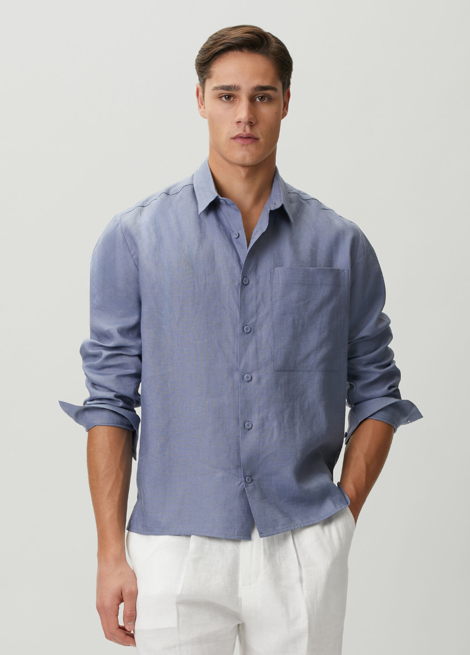 Smoke Grey Blue Linen Shirt