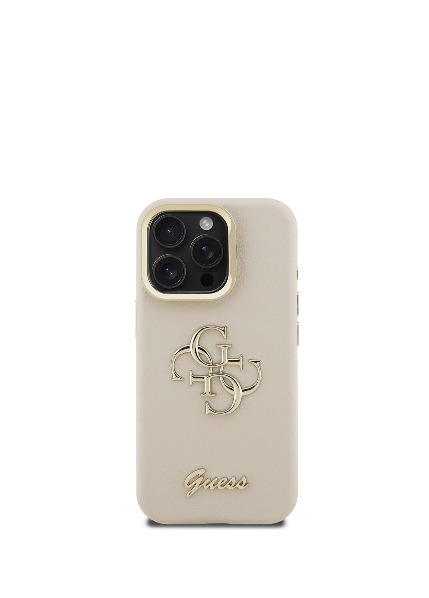 Grained iPhone 15 Pro Max Kamera Standlı Bej Telefon Kılıfı
