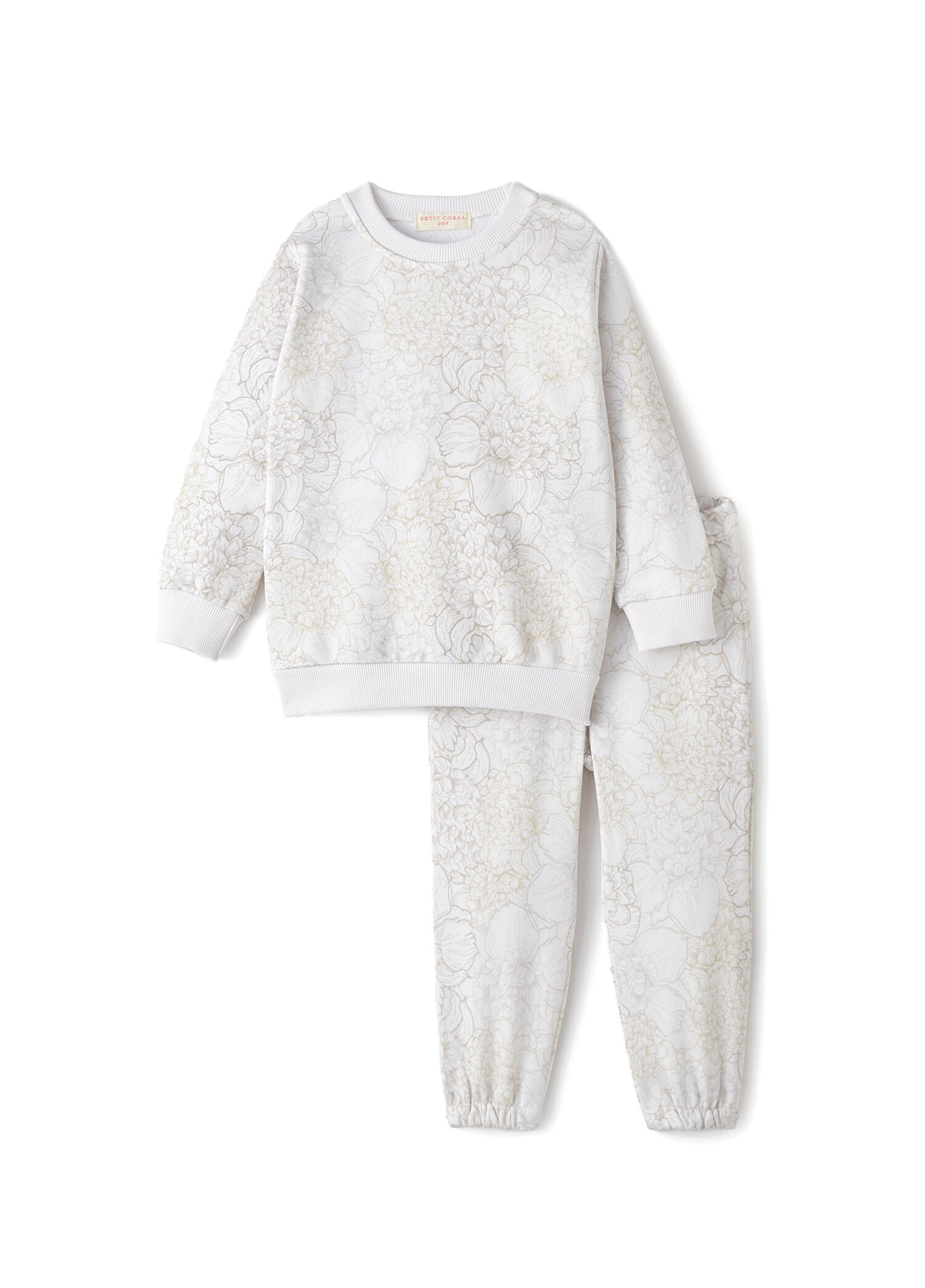 Taş Rengi Çiçek Desenli Unisex Çocuk Eşofman Takımı