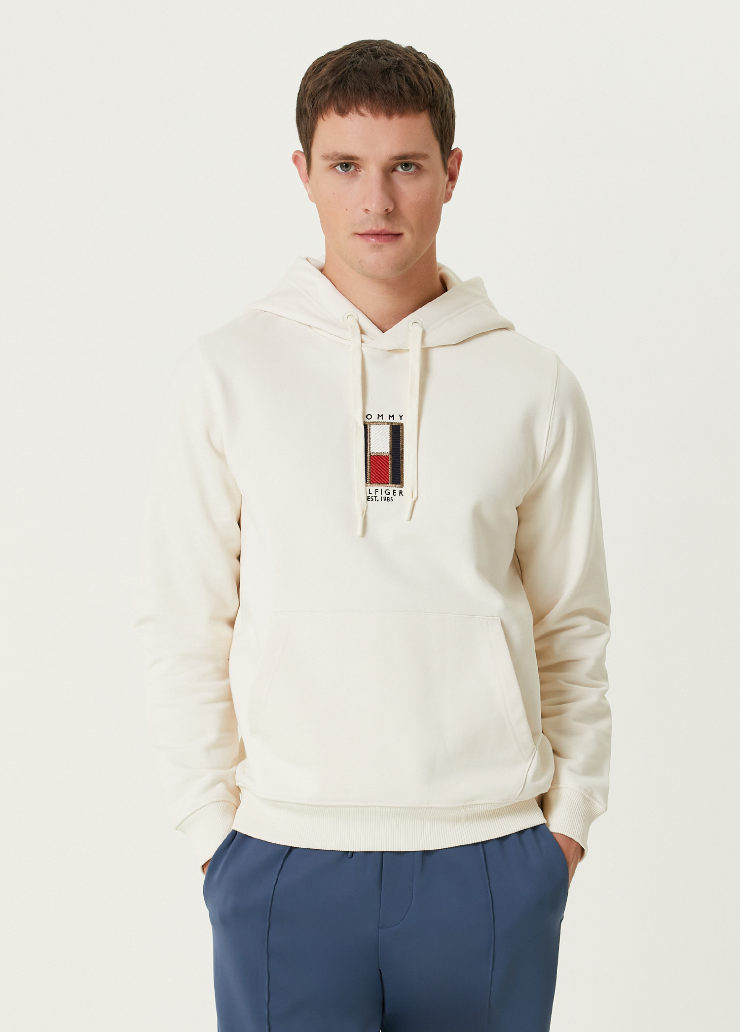 Sarı Kapüşonlu Logo Nakışlı Sweatshirt