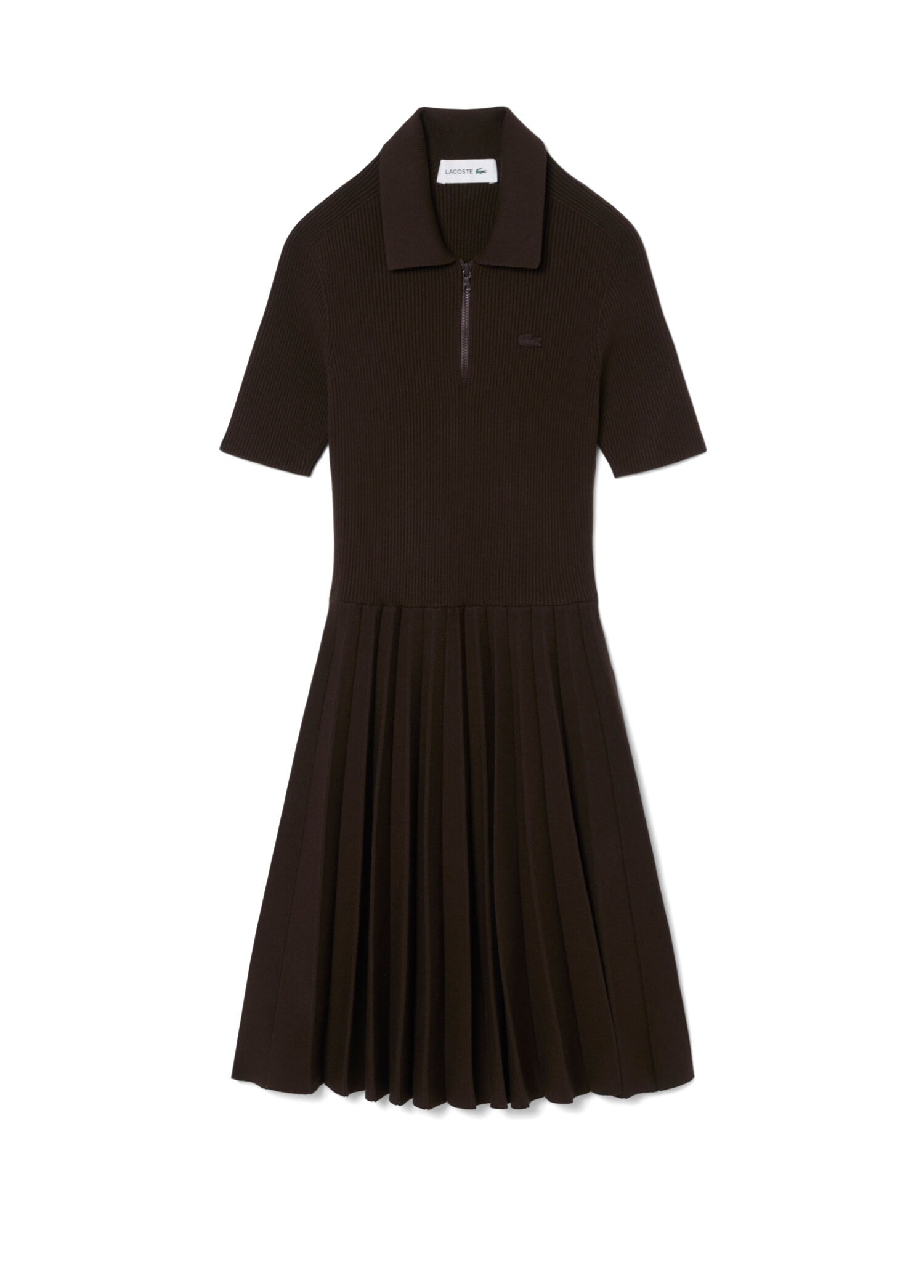 Koyu Kahverengi Relaxed Fit Polo Yaka Kısa Kollu Kadın Elbise