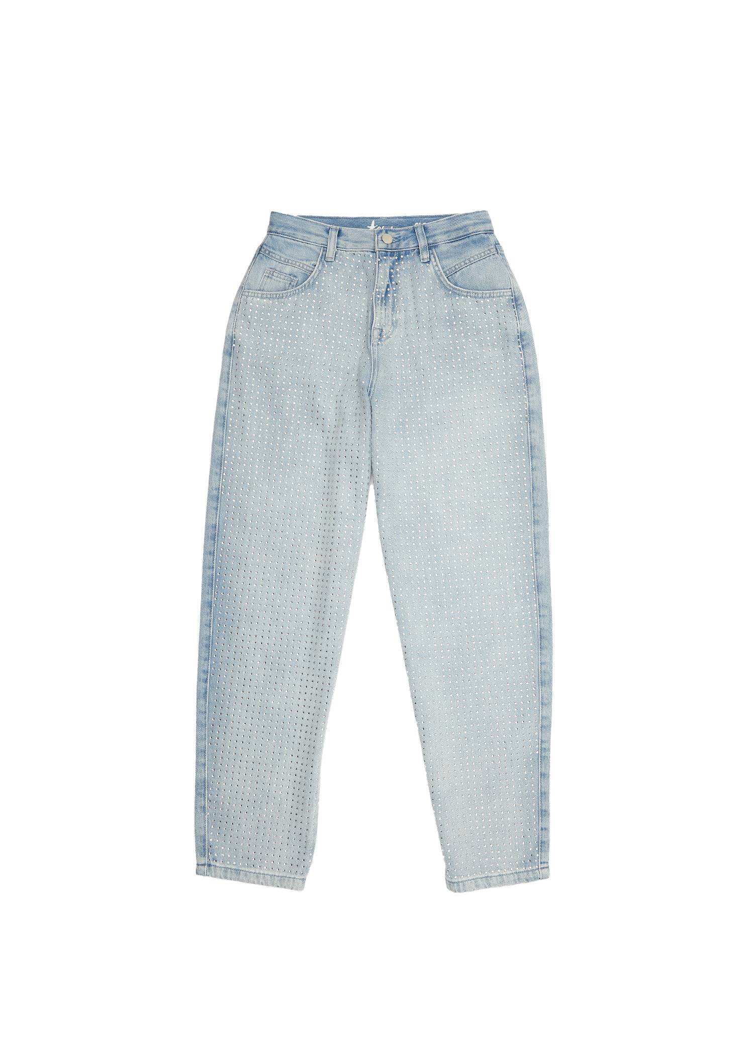 Açık Mavi Taşlı Slouchy Jean Pantolon_5