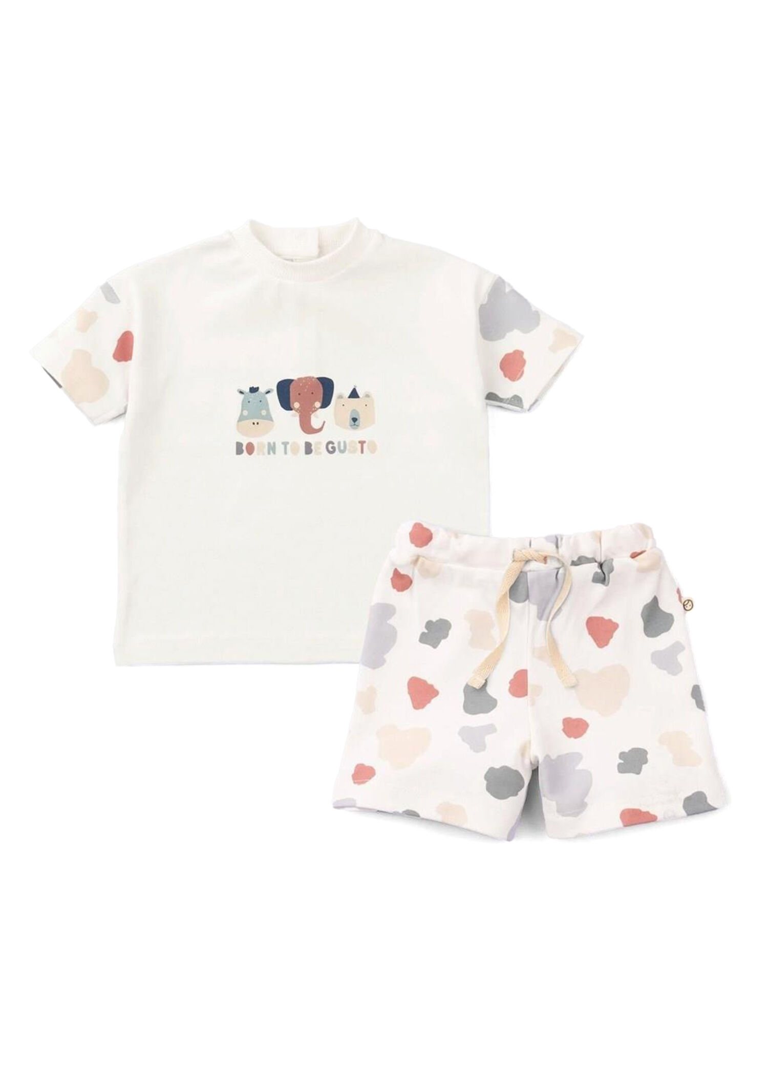 Animal Desenli Organik Pamuk T-shirt Şort Unisex Bebek 2'li Set