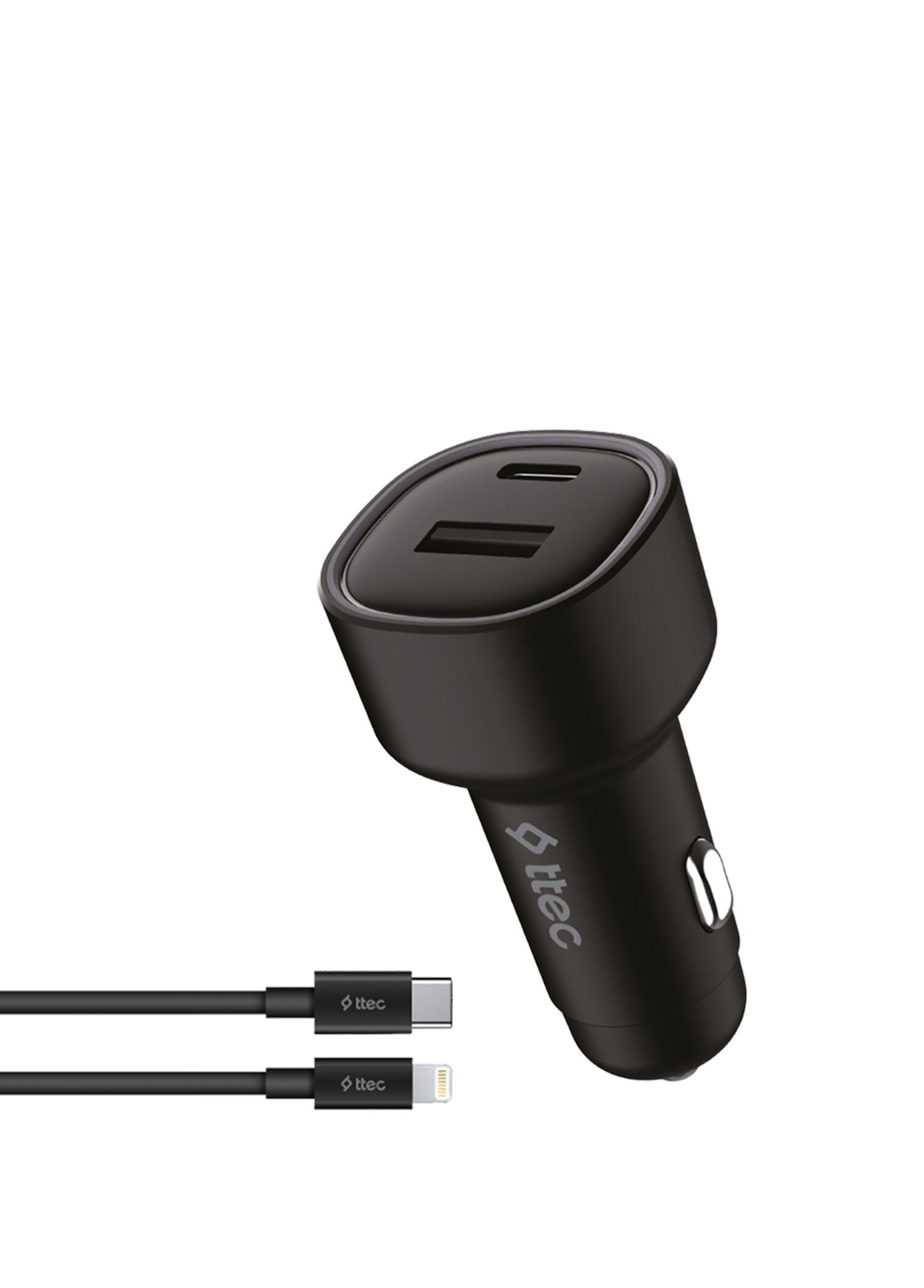 SmartCharger Duo Araç Hızlı Şarj Aleti USB-C+USB-A - USB-C-Lightning Kablo PD 48W