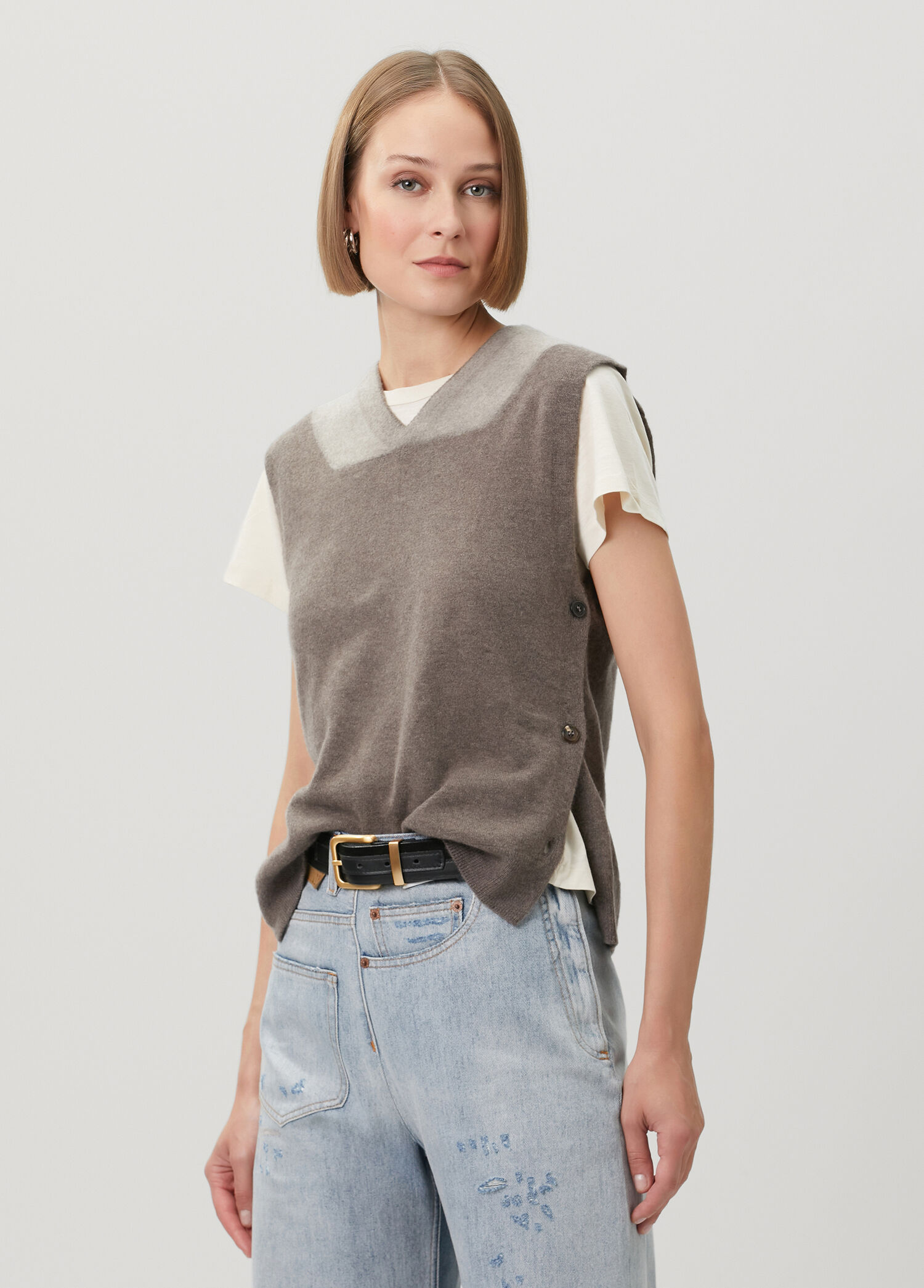 Fuse Brown Buttoned Wool Vest