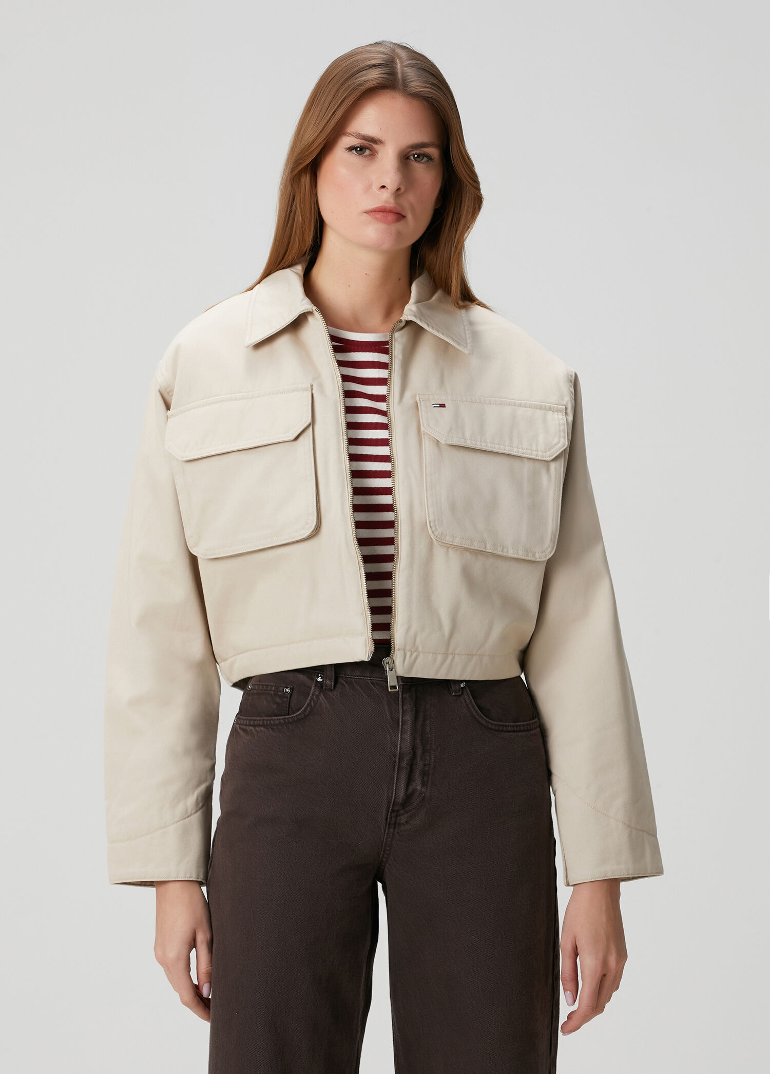 Workwear Bej Crop Ceket