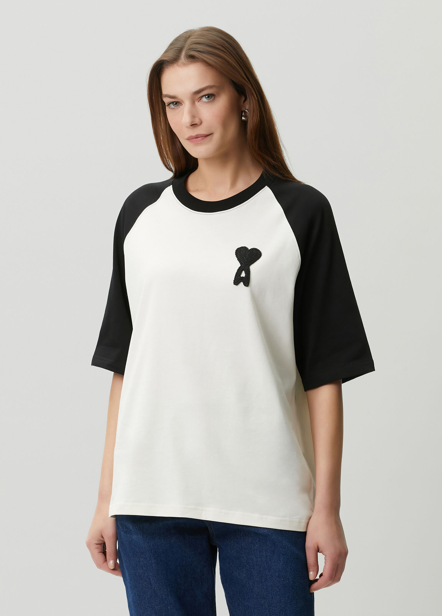 Boxy Fit Beyaz Siyah T-shirt