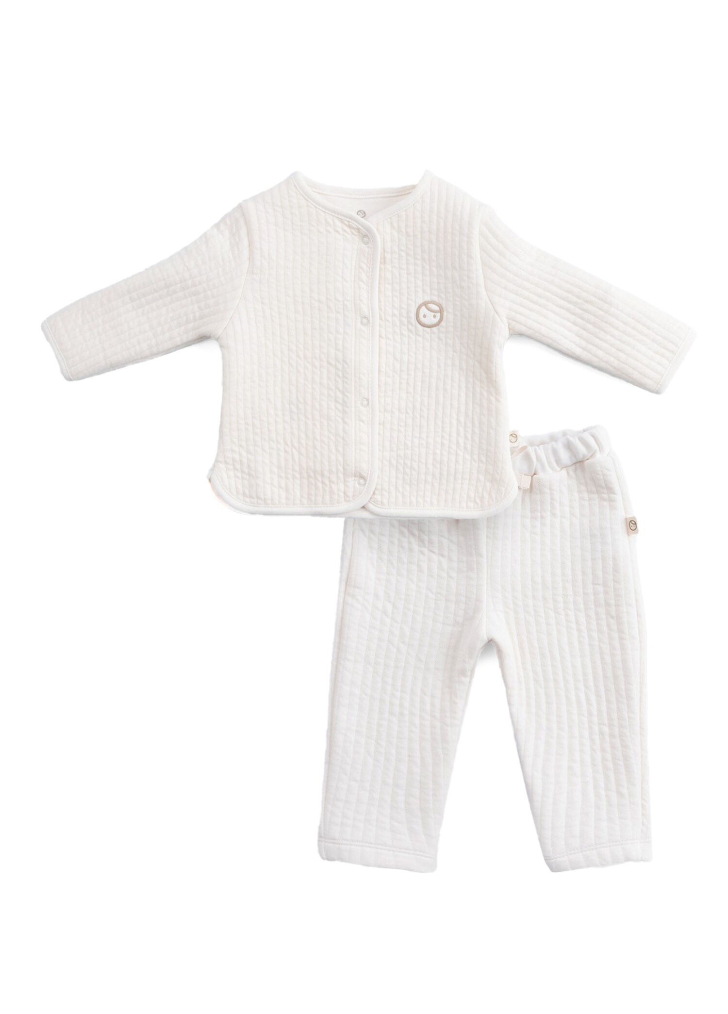 Ekru Kapitone Ceket ve Pantolon Unisex Bebek 2'li Set