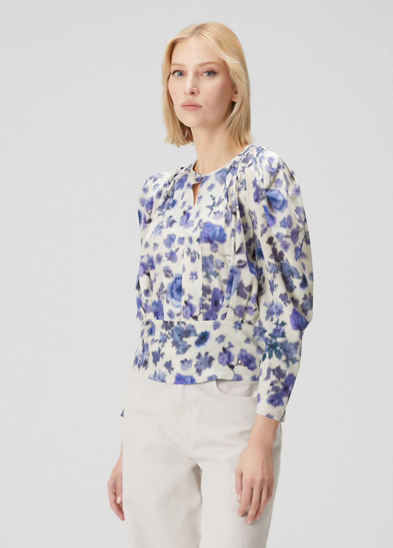 Zarga Blue Patterned Silk Blouse