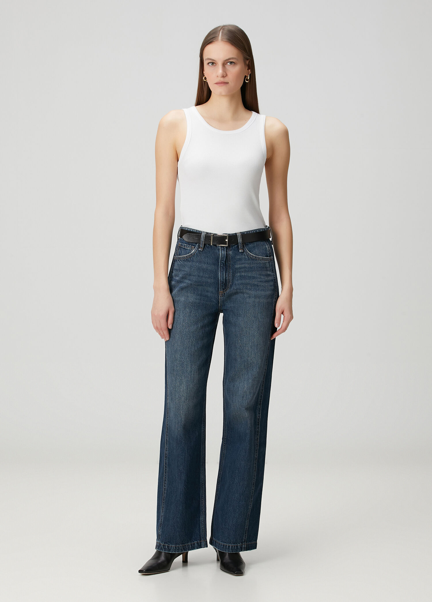 Logan Spliced Wide Leg Dark Indigo Jean Pantolon