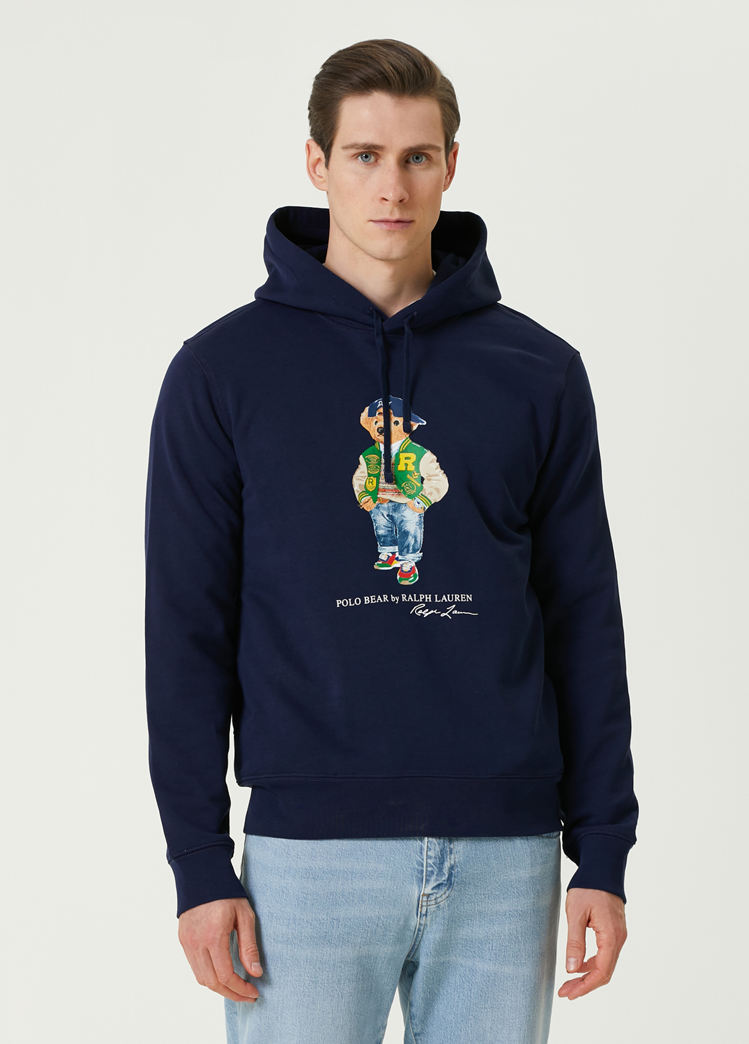 Lacivert Kapüşonlu Logo Baskılı Sweatshirt