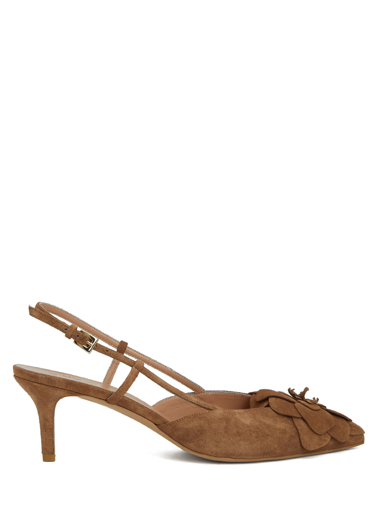 Tan Floral Patches Suede Pump