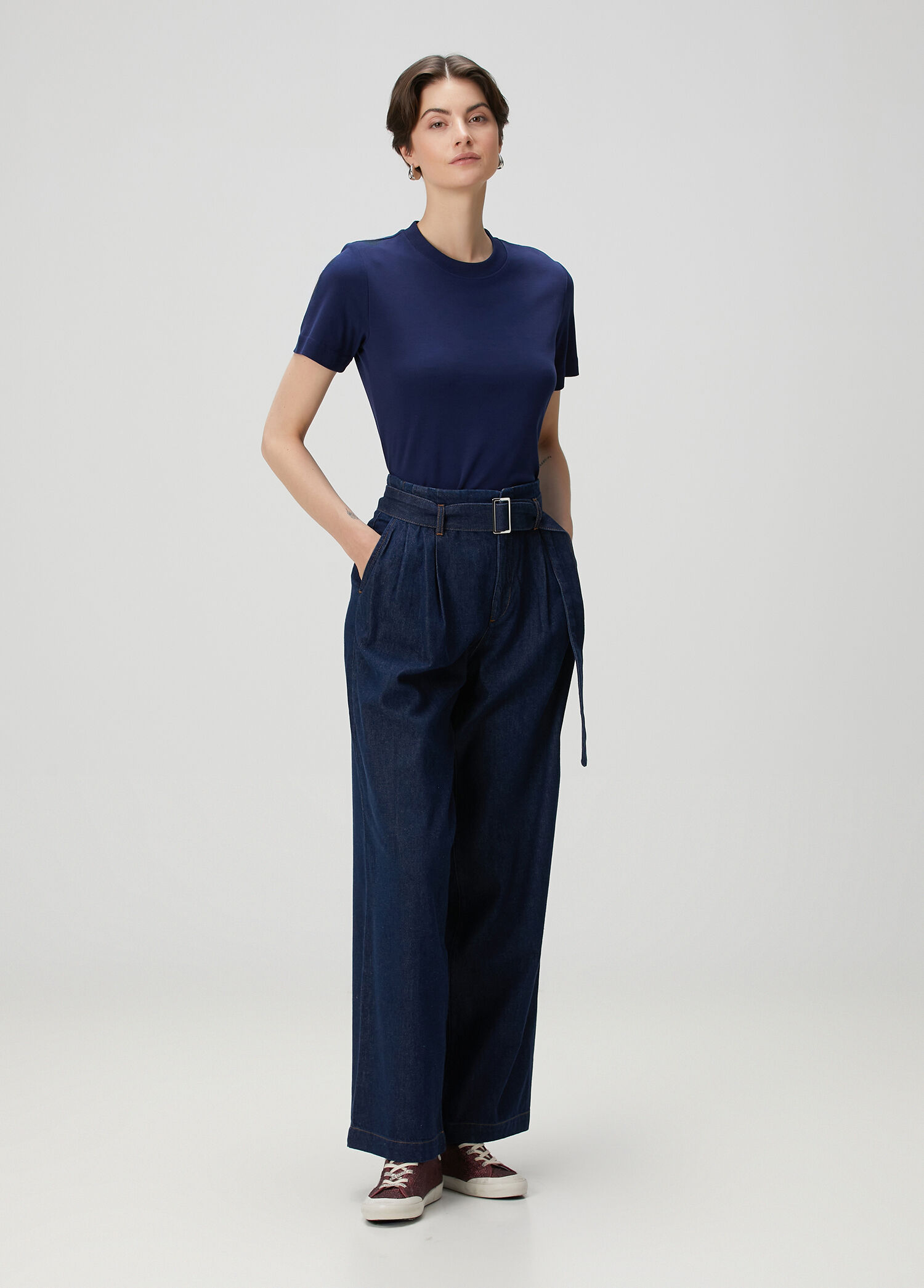 Lacivert Beli Kemerli Jean Pantolon