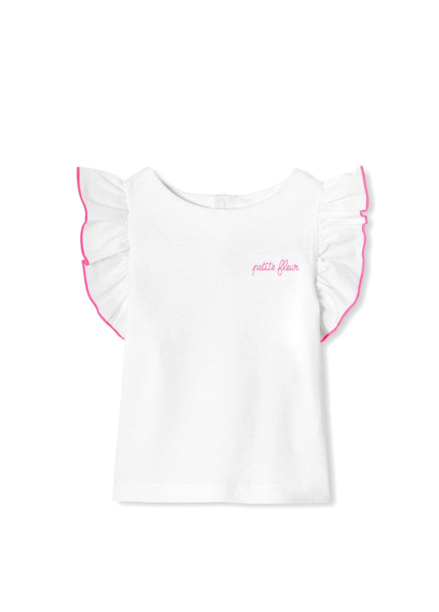 Beyaz Fırfır Kollu Kız Bebek T-Shirt